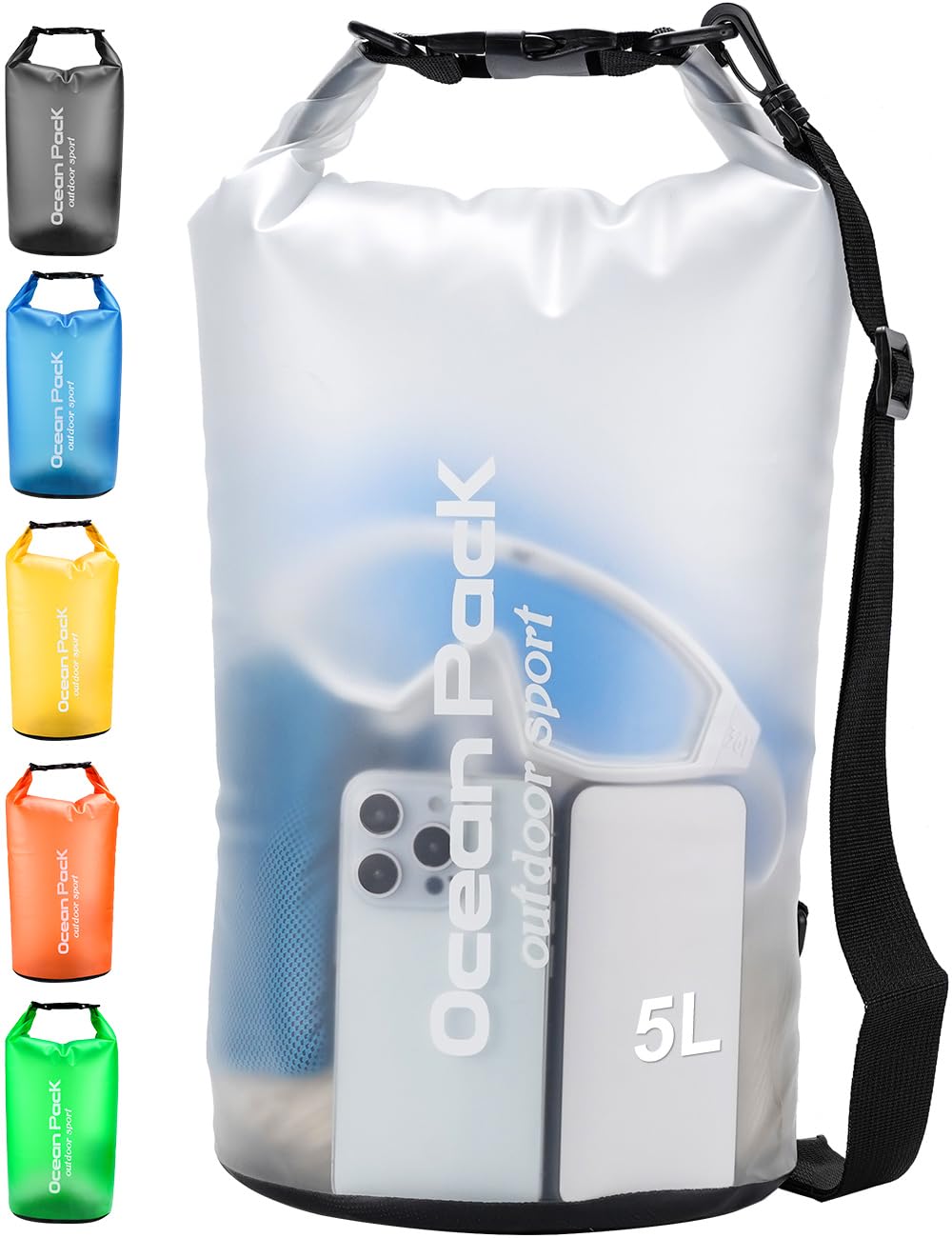 Henrycares Waterproof Dry Bag 20L 10L 5L, Sack with Long Adjustable Shoulder Strap, for Traval, Camping, Hiking, Swimming, Boating, Fishing