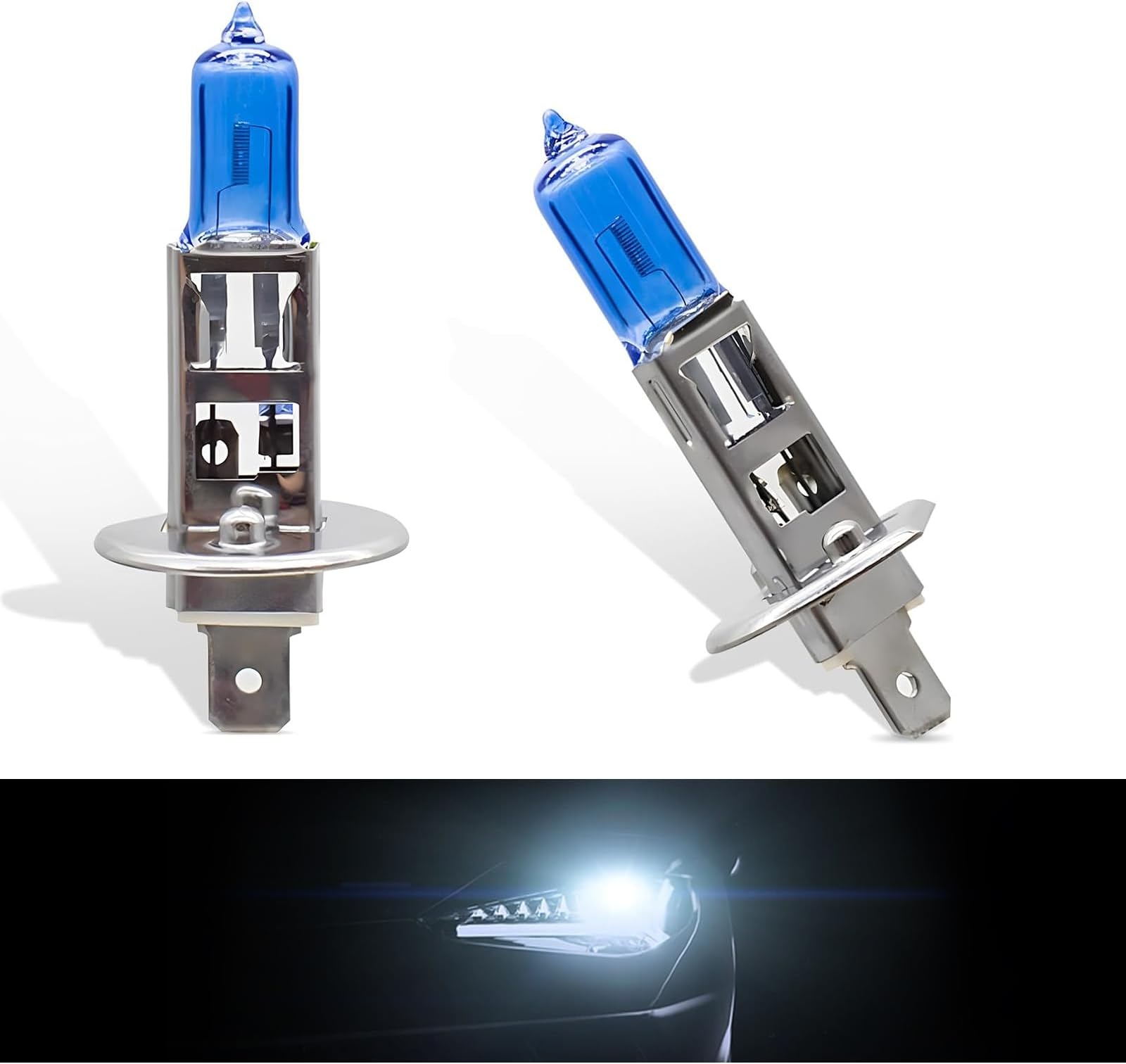 2 PCS Car Halogen Bulb, H1 12V 55W Super Bright High Temperature Resistant Shockproof High Low Beam, 360° Lighting for Most Car Models (White)