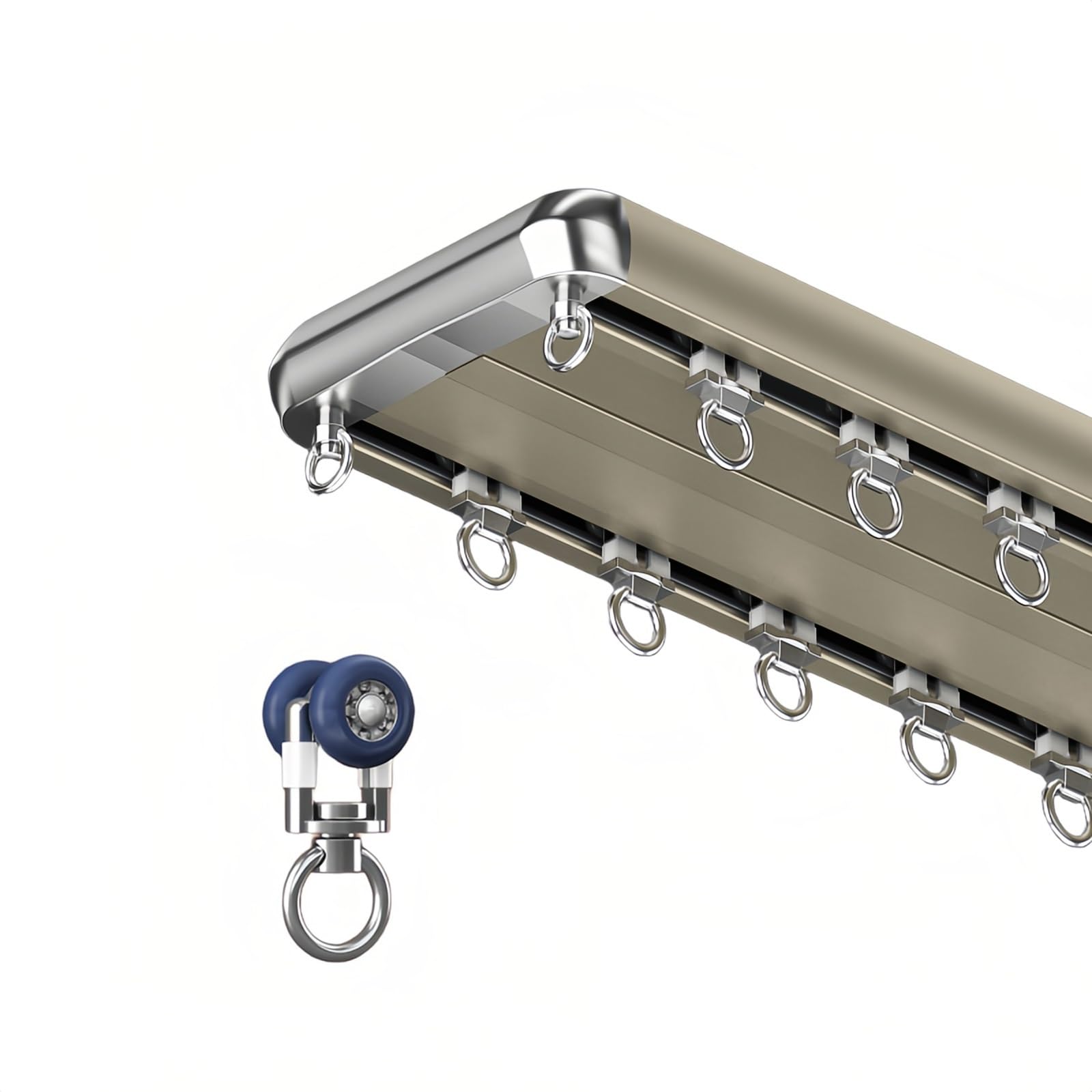 Binario per tenda doppio in alluminio, a 2 strati, silenzioso, divisorio per tende, finitura champagne, versatile e ideale per decorazioni Schlafzimmer