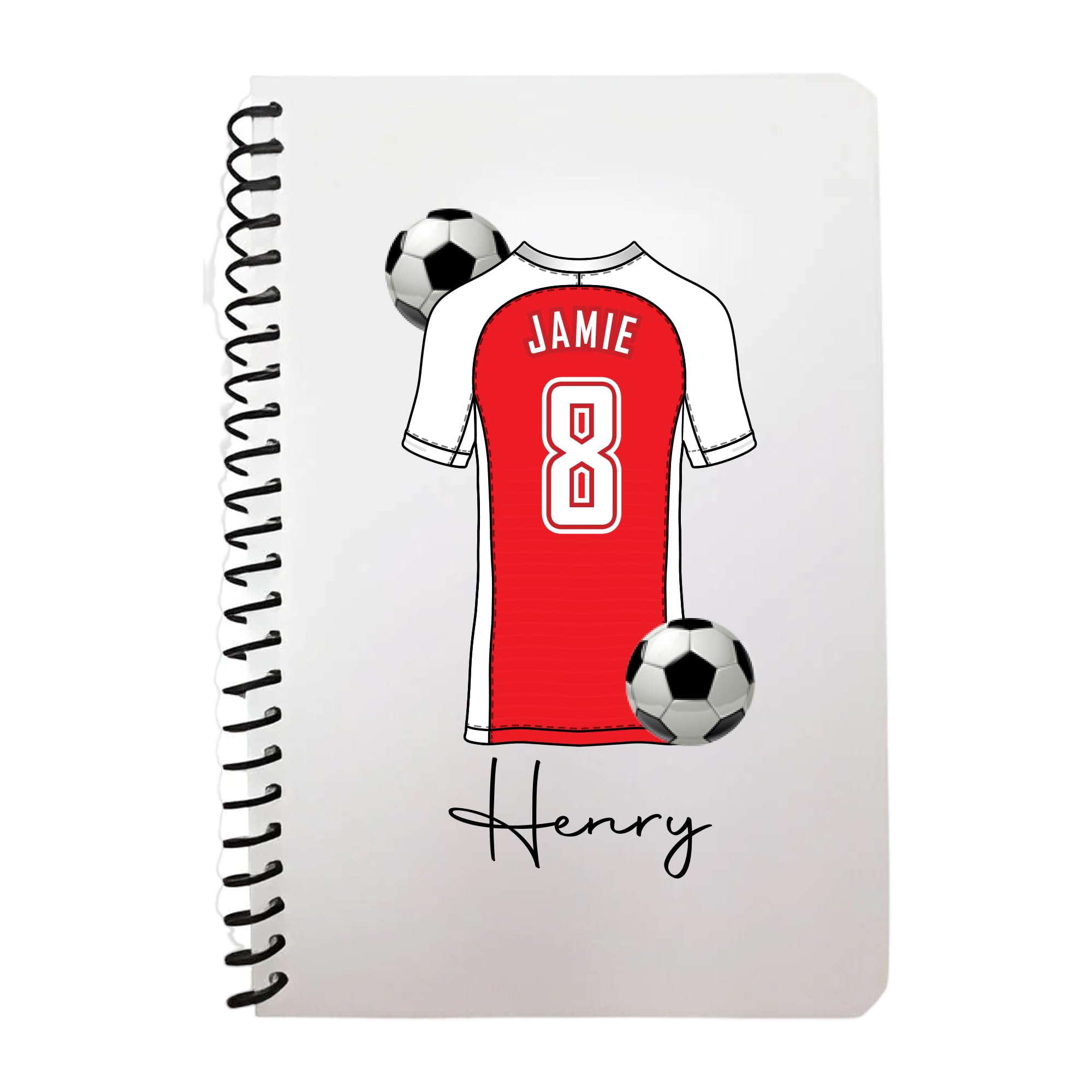 Pickhut Personalised Football Jersey Design A5 Notebook, 60 Lined Pages, Glossy Cover, Back to School Gift for Kids (D3)