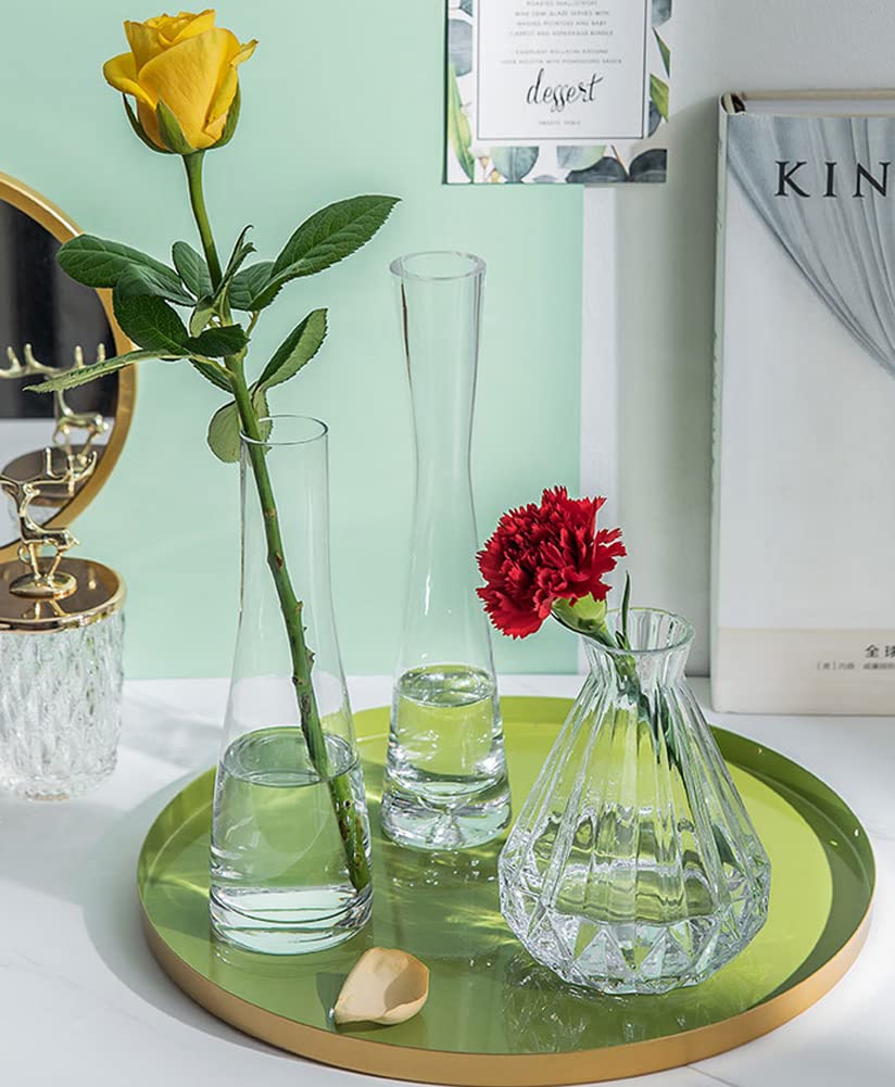 ericotry Vaso decorativo in vetro soffiato a stelo singolo con bocciolo in vetro per composizioni floreali, decorazioni per la casa e l'ufficio (grigio