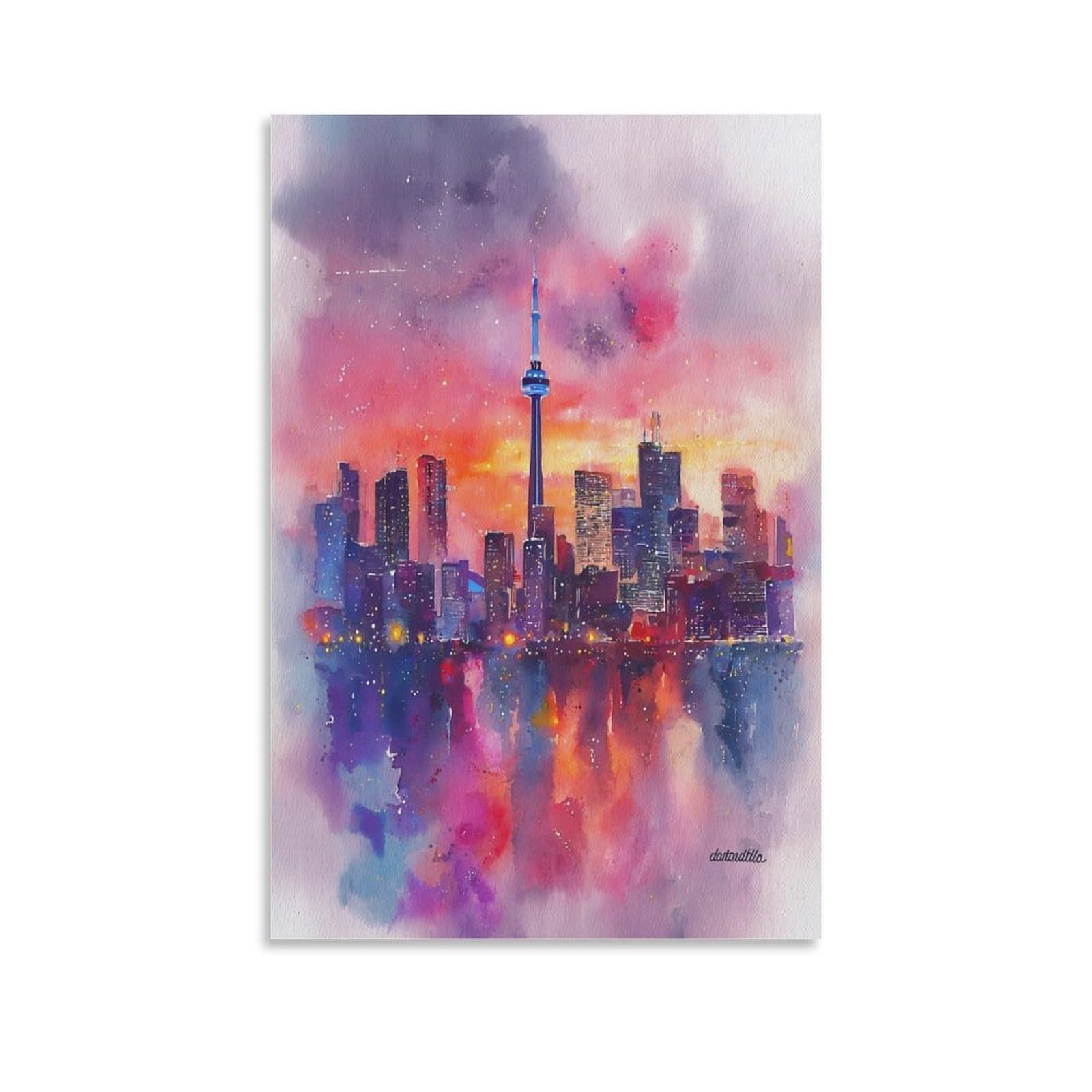 LCYNNH Toronto Custom 20x30inch(50x75cm) Vintage Travel Poster Watercolor Canvas Art