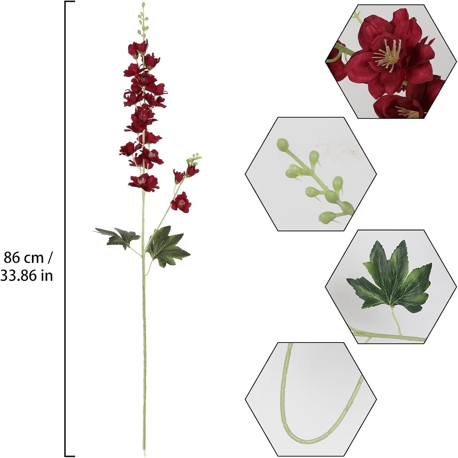 Delphinium Artificial Flowers,8PCS Silk Larkspur Flowers 33.5'' Long Stem Burgundy Flowers for Tall Vase Home Wedding Garden Table Decor(Burgundy) - Image 3