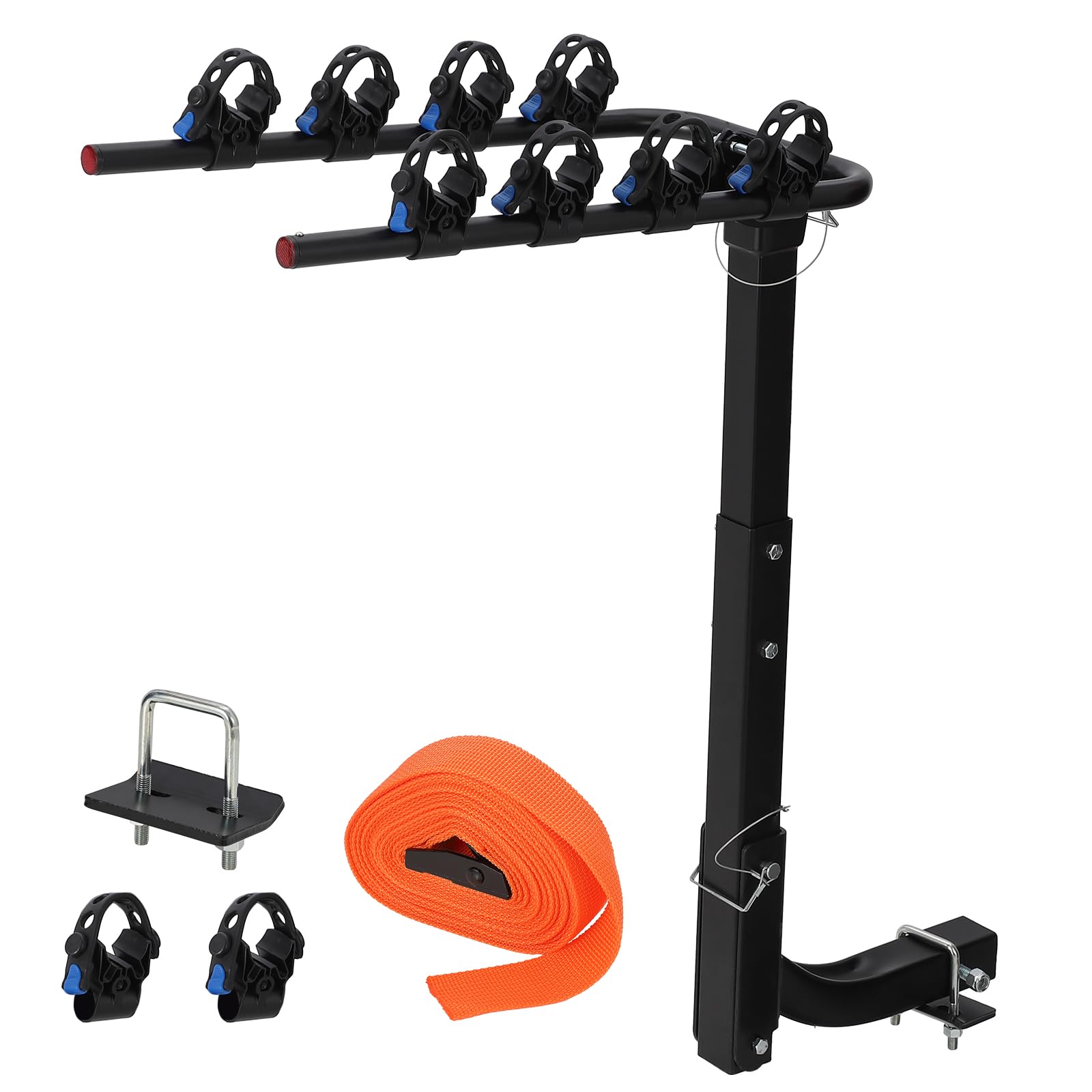 Fahrradheckträger für Auto, Fahrradträger für 4 Fahrräder mit Stabilisator und Riemen Sowie 2 Sattelsätzen, Fahrradträger für Anhängerkupplung für E-Bikes Geeignet