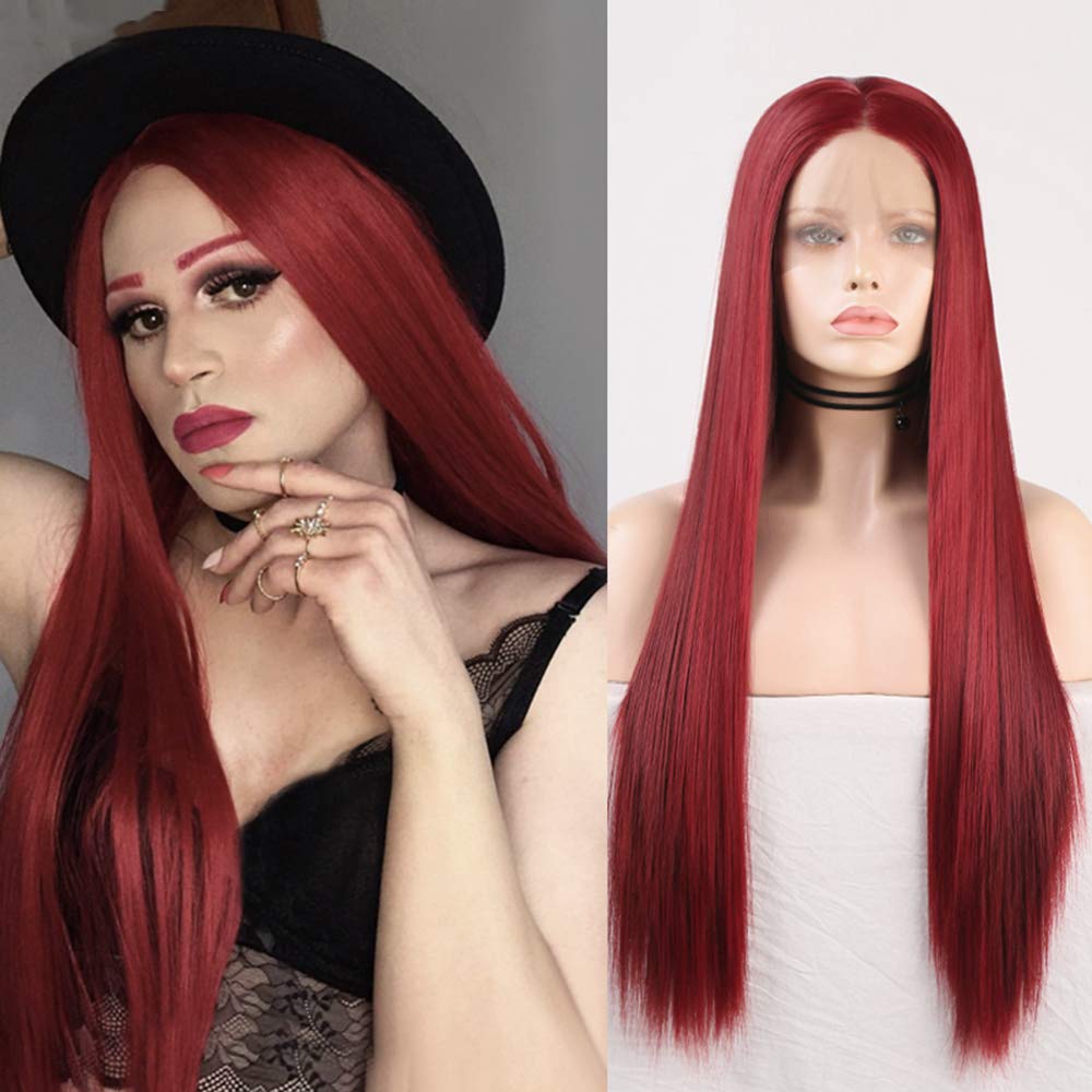 Amazon.com : RDY Wine Red Wig Long Silky Straight Burgundy  display picture 2