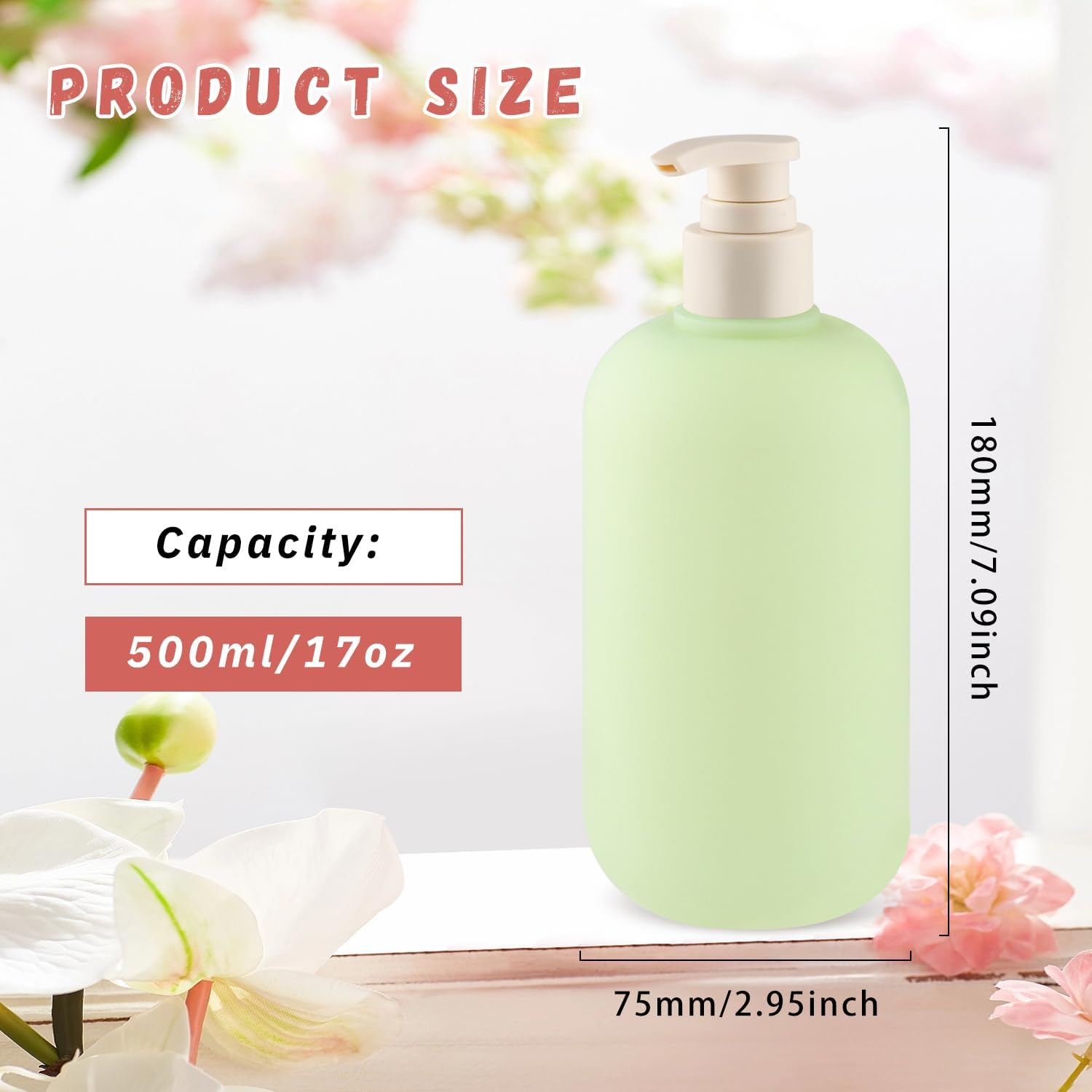 6 Pcs 500ml/17oz Hand Soap Dispenser Plastic Pump Bottles Empty Refillable Lotion Dispenser Bottle Containers for Shampoo Lotion Massage Oil Body Wash - Green image 2