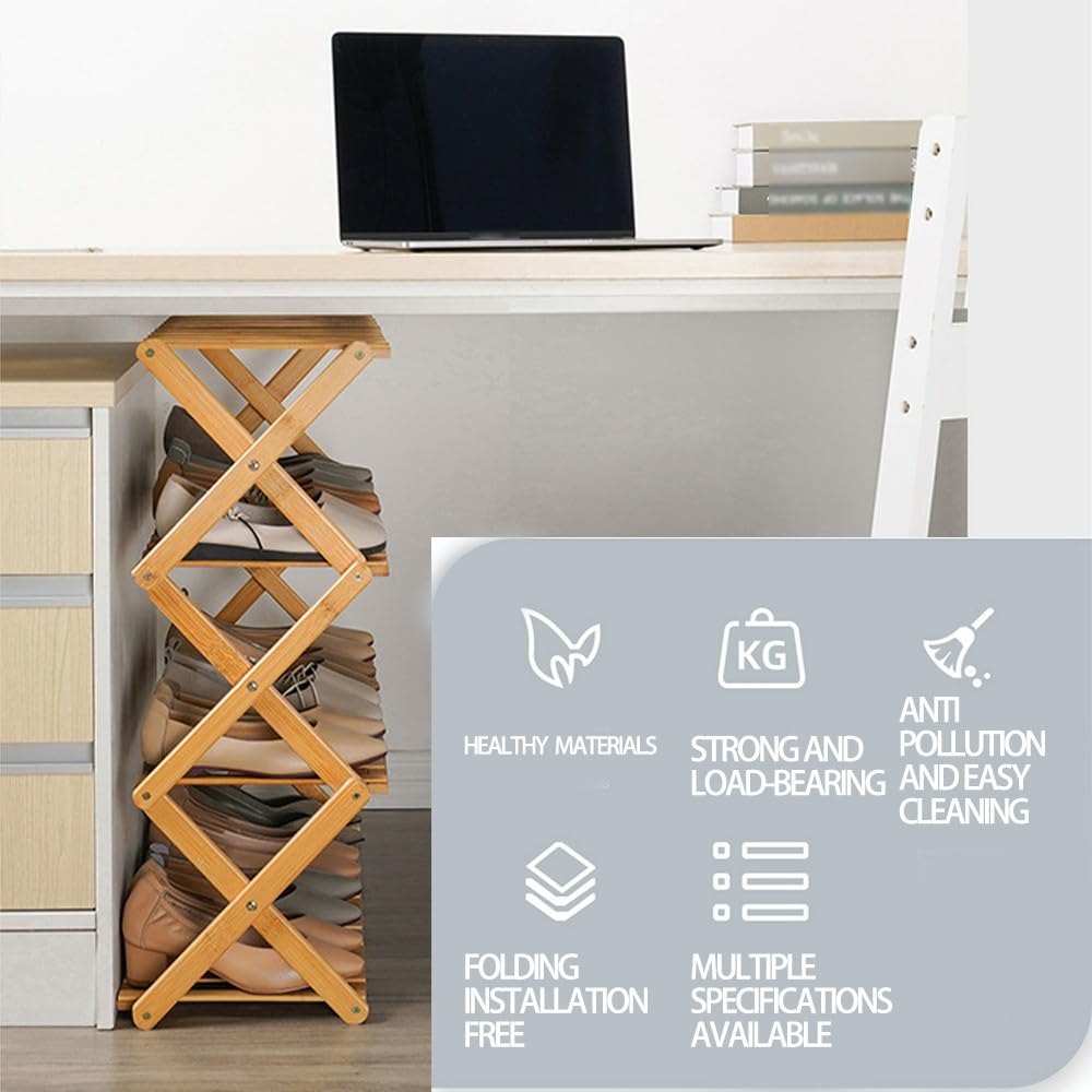 Bambus Schuhregal Organizer 4 Ebenen,Faltbares Schuhregal,Schuhorganizer Offenes Regal Klappbar,Freistehendes Schuhregal,FüR Schrank Eingang Badezimmer Wohnzimmer Camping