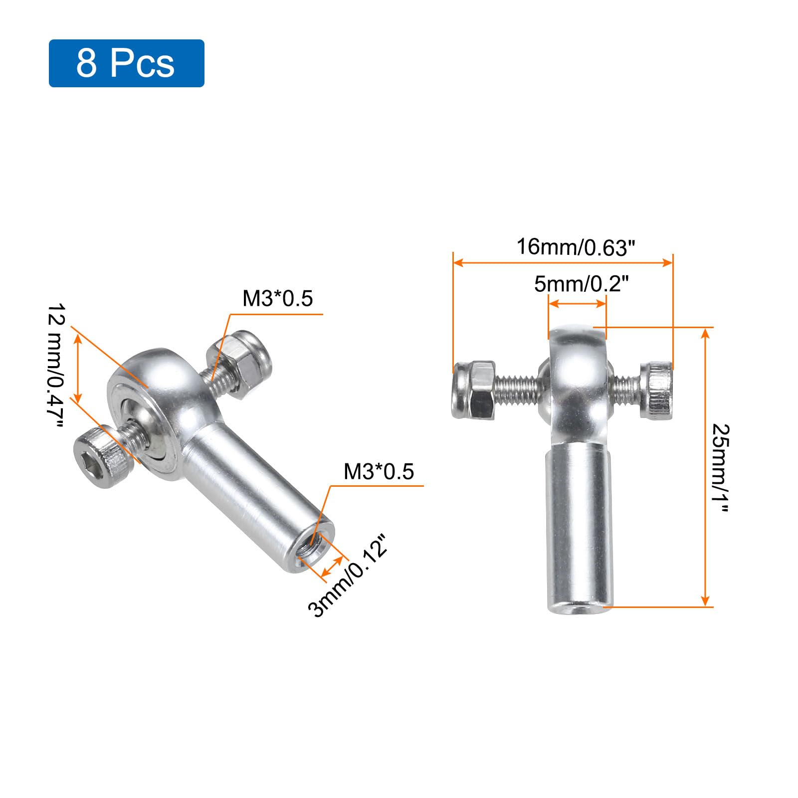 uxcell M3xL25mm Ball Rods End Head Ball Joint Buckle Steering Connecting Pushrod Tie for RC Model with Nuts 8Pcs