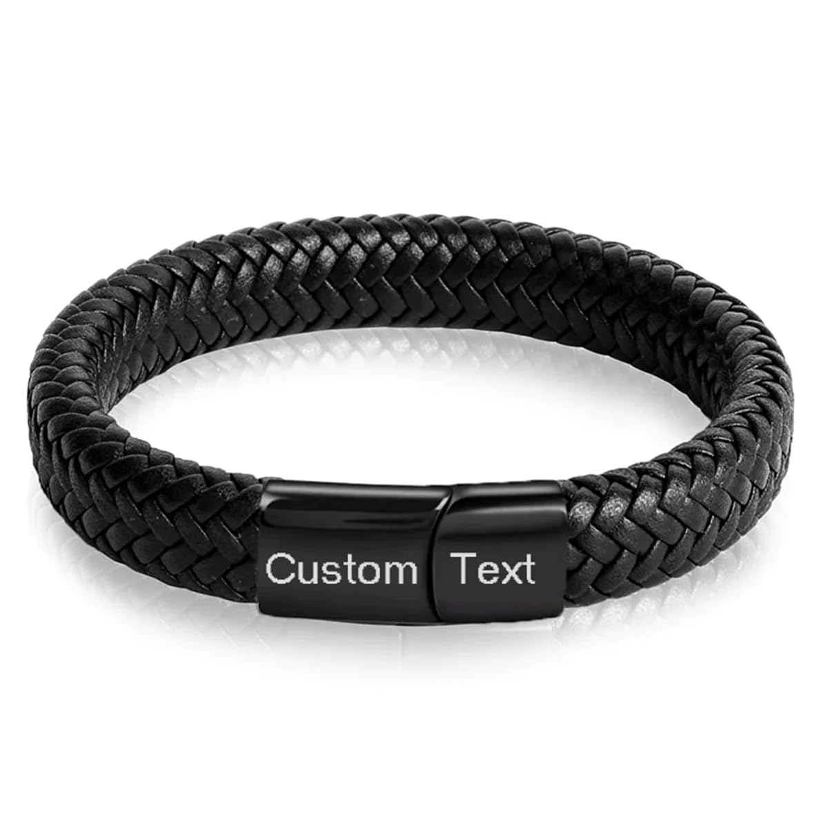 Personalized Your Text Engraved Black Leather Braided Magnetic Clasp Wristband Bracelet with Rope Crafted Design Meaningful Gift For Men (B0C8J4SSMQ) Amazon Price History, Amazon Price Tracker