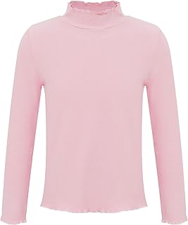 Camiseta Térmica Manga Larga para Niñas Tops Casual Cuello Alto Color Sólido Amiseta Interior Suave Y Cómodo Top Informal
