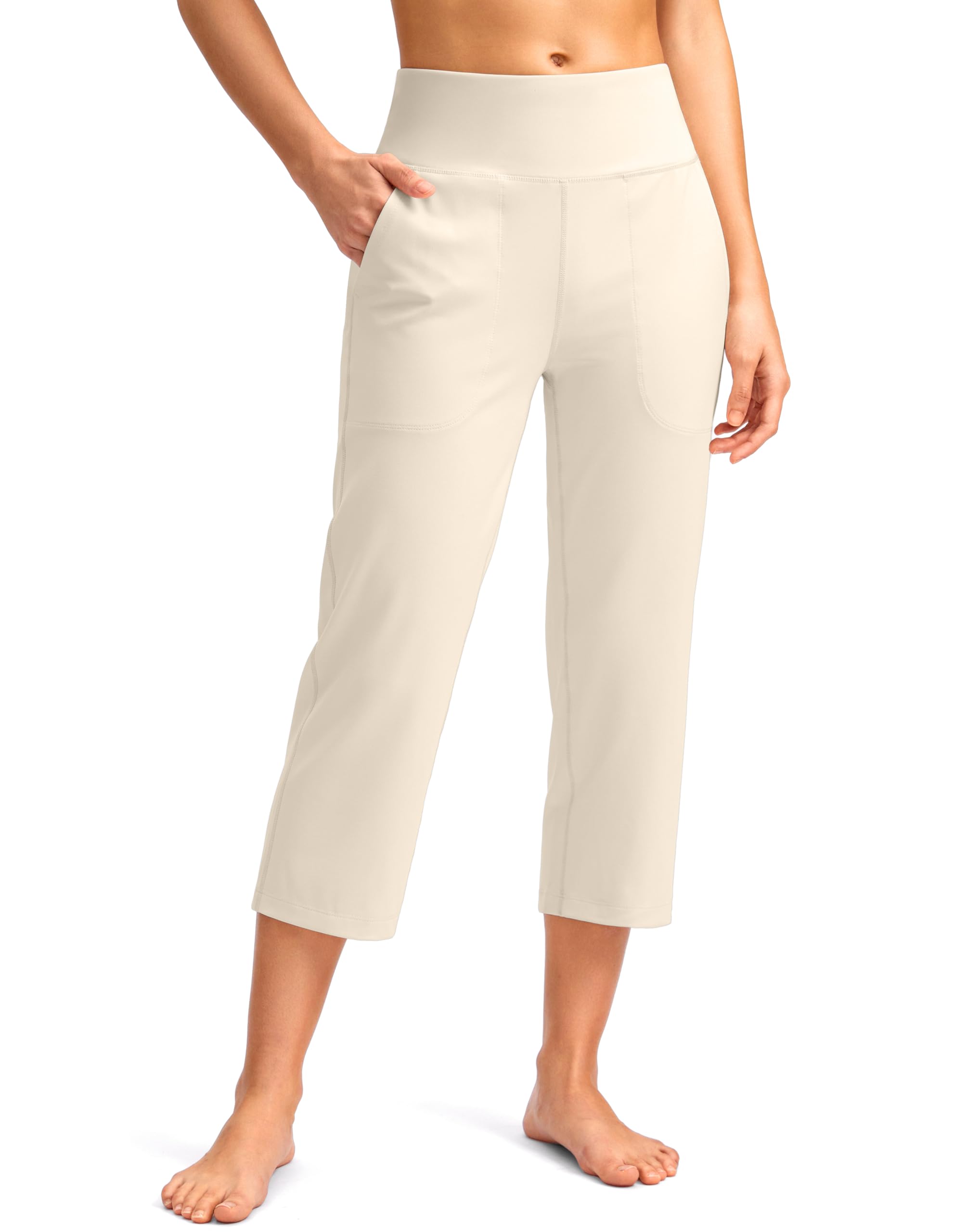 SANTINY Capri Pants for Women High Waisted Workout Yoga Capris Leggings Straight Leg Athletic Cropped Pants with Pockets