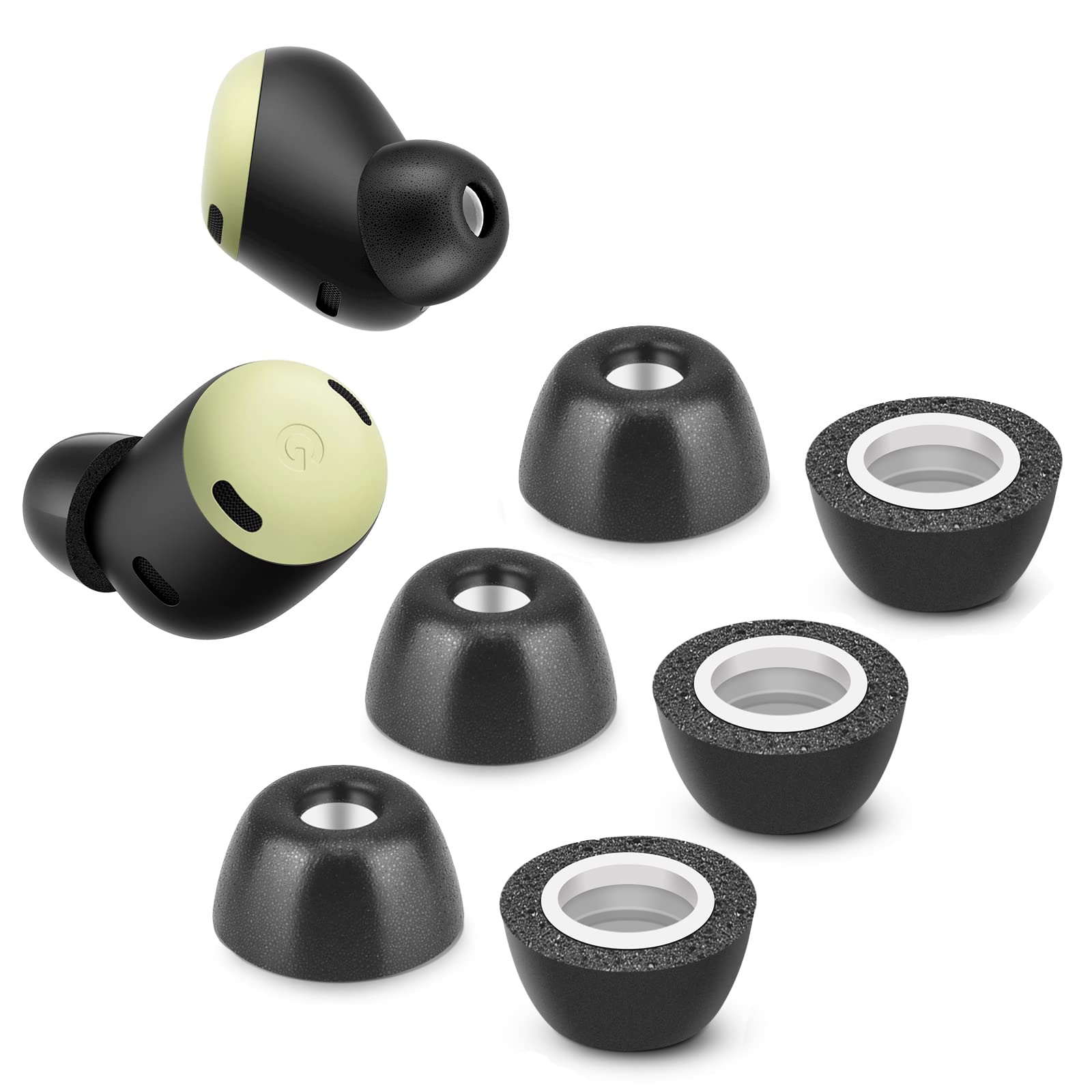 Memory Foam Tips for Google Pixel Buds Pro 1/2, Anti-Slip Replacement Ear Tips for Google True Wireless Earphones，Fit in The Charging Case, Perfect