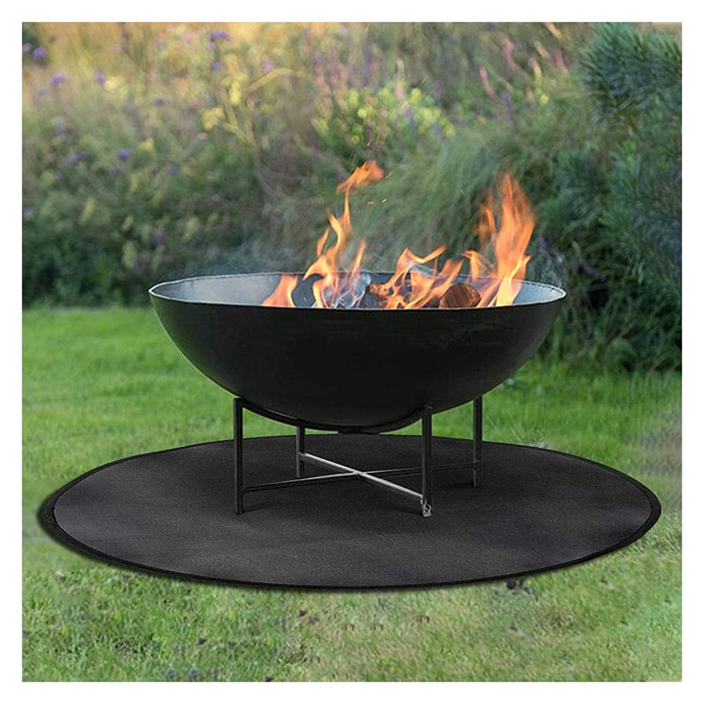 JSBVM Black Round Metal Fire Pit Grill Mat | Heat Resistant, Fireproof | Protects Deck, Backyard, Grass & Campsite | Compatible with Wood & Natural Gas