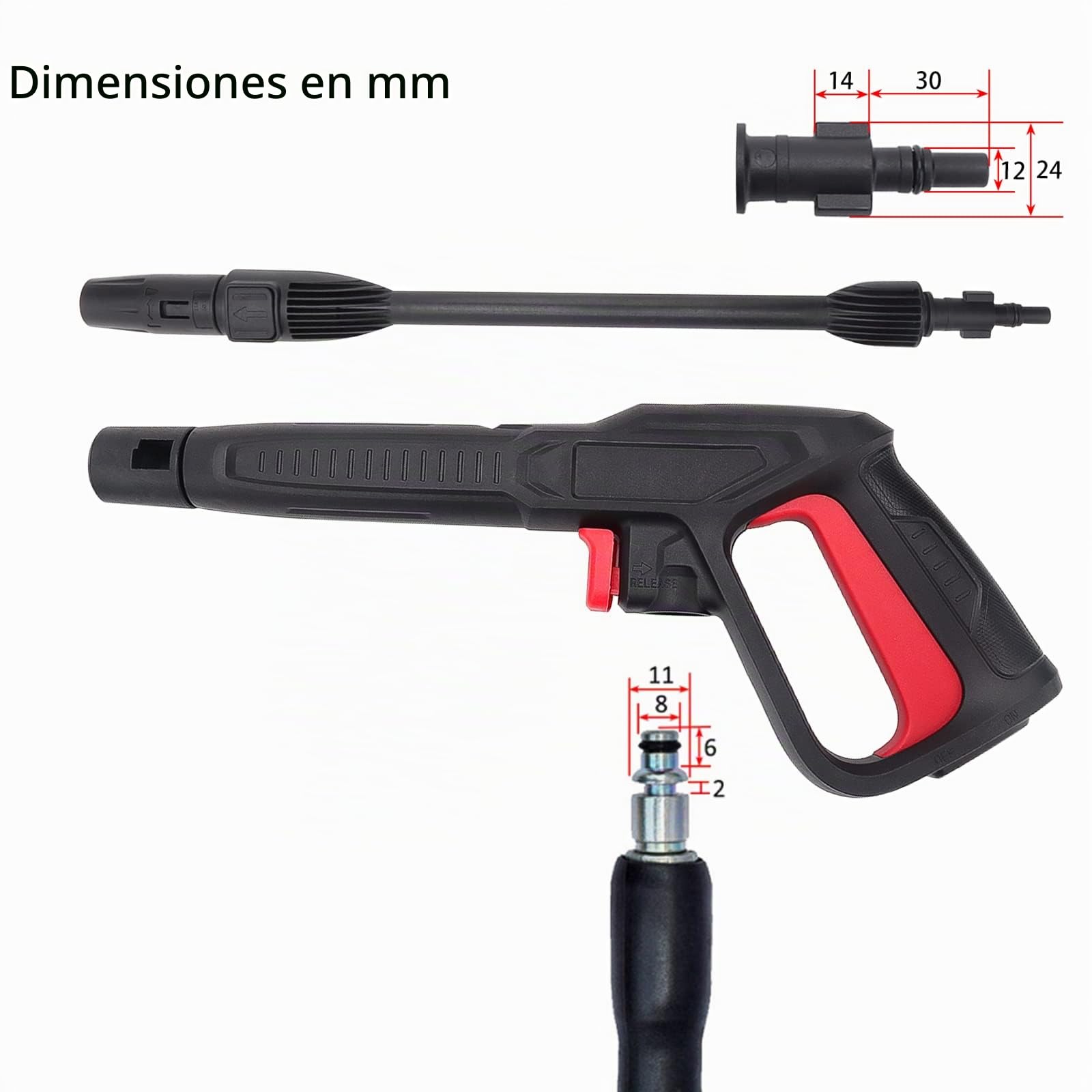 Pistola pulverizadora de Repuesto con Lanza de Chorro, Compatible con Algunas lavadoras a presión Black & Decker, Annovi Reverberi AR, Bosch, Makita, Michelin,