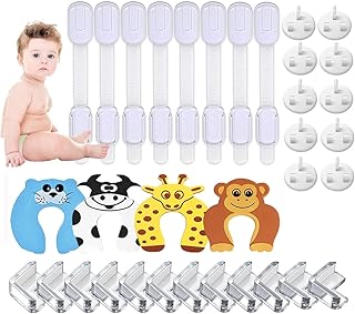 Baby Proofing Kits, Child Safety Cupboard Locks Table Corner Protectors for Kids Door Finger Pinch Guards Safety Baby Home Socket Covers (34Pcs)
