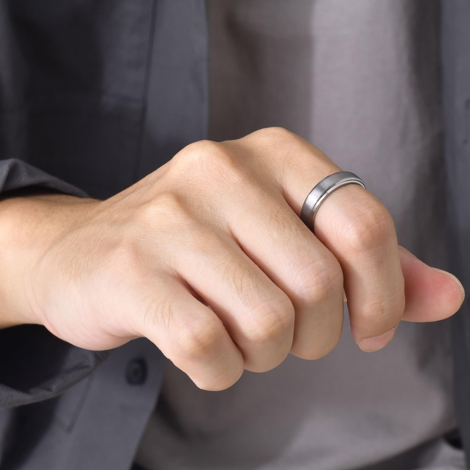 Daesar Bague Couple Fiançailles, Alliance Bague Femme et Homme Tungstène Mat Brossé 5MM Ronde Bague de Promesse Argent