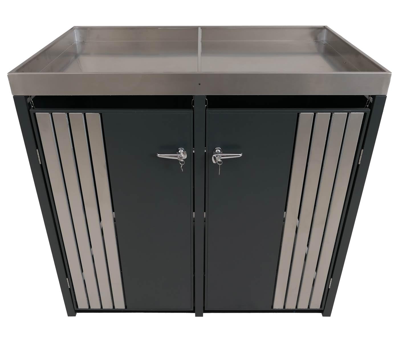 Mendler 2er-Mülltonnenverkleidung HWC-O67 - anthrazit Edelstahl | Mülltonnenbox, mit Pflanzkasten, Metall, 125x132x84cm, 55kg