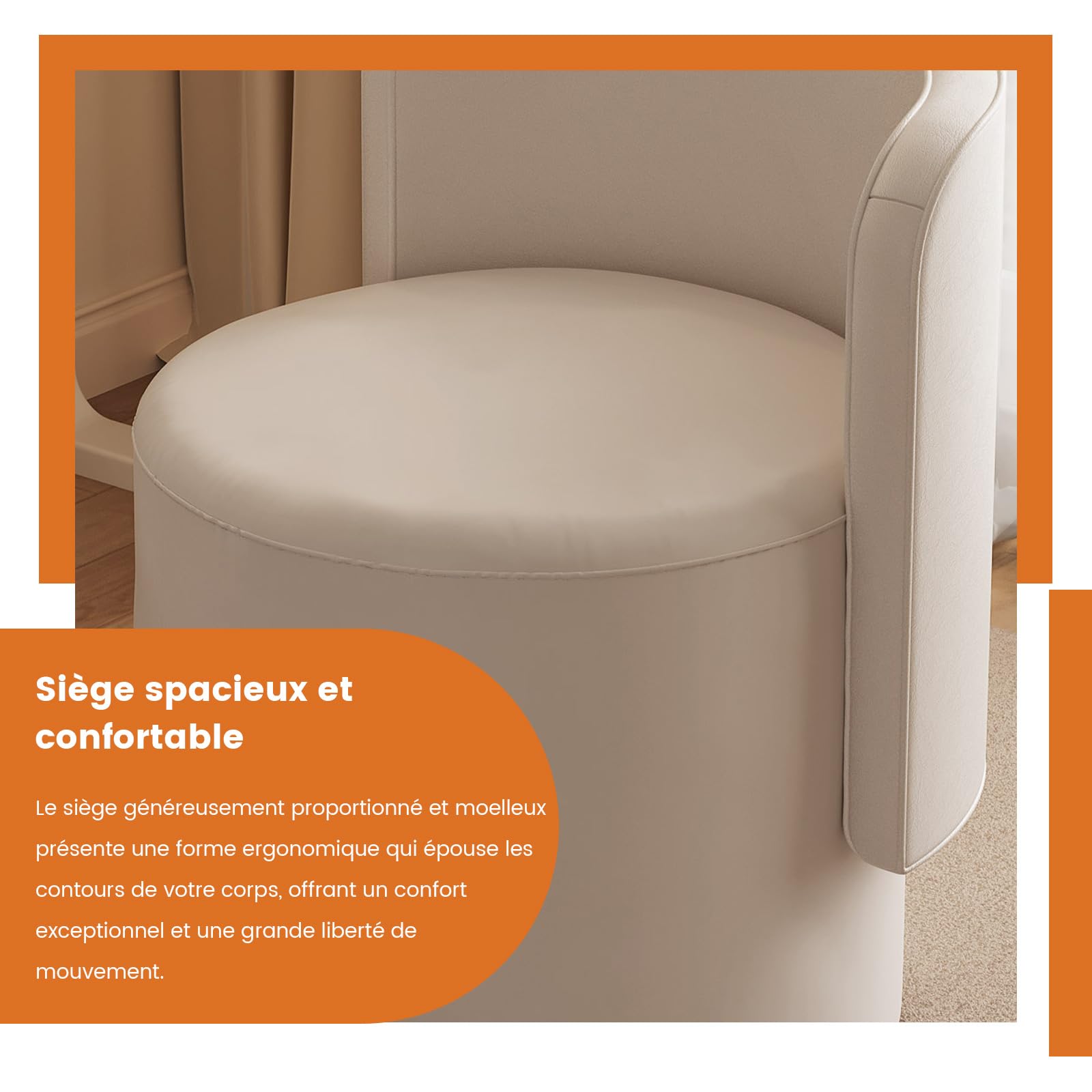 Miuuod Chaise de Maquillage Pivotante Moderne avec Dossier, Chaise d'Accent Ronde Multifonctionnelle pour Salon, Entrée, Couloirs, Chaises de Coiffeuse pour Chambre