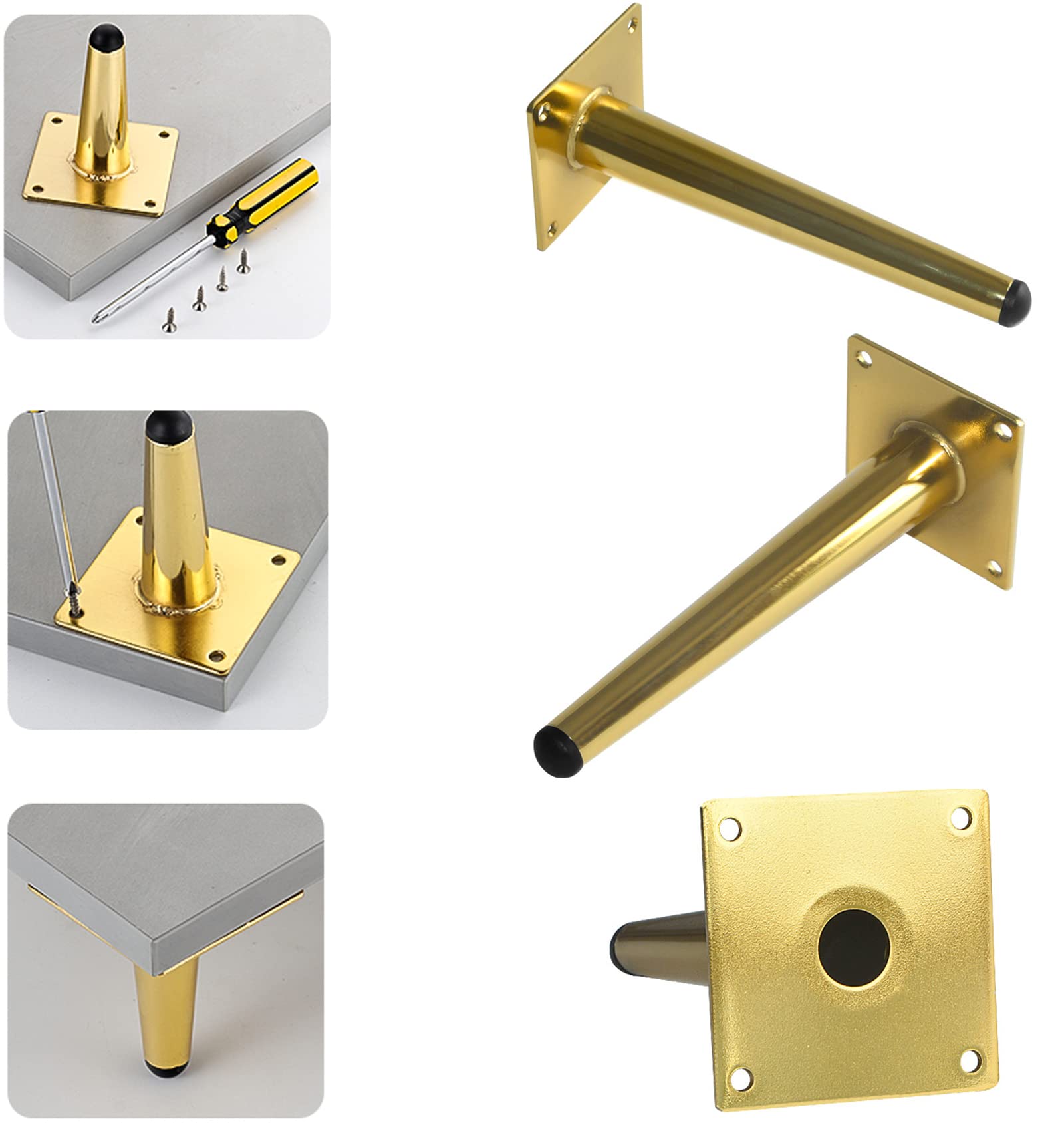 Generico Confezione da 4 Piedini di Ricambio per Mobili in Metallo Gambe Coniche per Mobili Gambe per Tavoli Piedi per Mobili Sedie Divani Gambe per Mobili Alte 10-72 cm (50 cm/19,7 Pollici Oro)