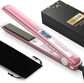 Salon Flat Iron Hair Straightener, Negative Ion Function with Titanium Plates Get Shinier & Smoother Hair, 15 Adjustable Temp, Dual Voltage & 60 Mins Auto Shut Off (Rose Gold)