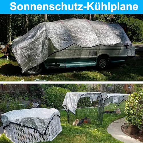 BeGrit Schattennetz Auto Hund 99% Alu Hitzeschutz mit Ösen 3m x 4m UV Luftdurchlässiges Sonnennetz Aludecke Auto Alunetz reflektierende Schattenplane für Camping Gewächshaus Garten Patio Pflanze