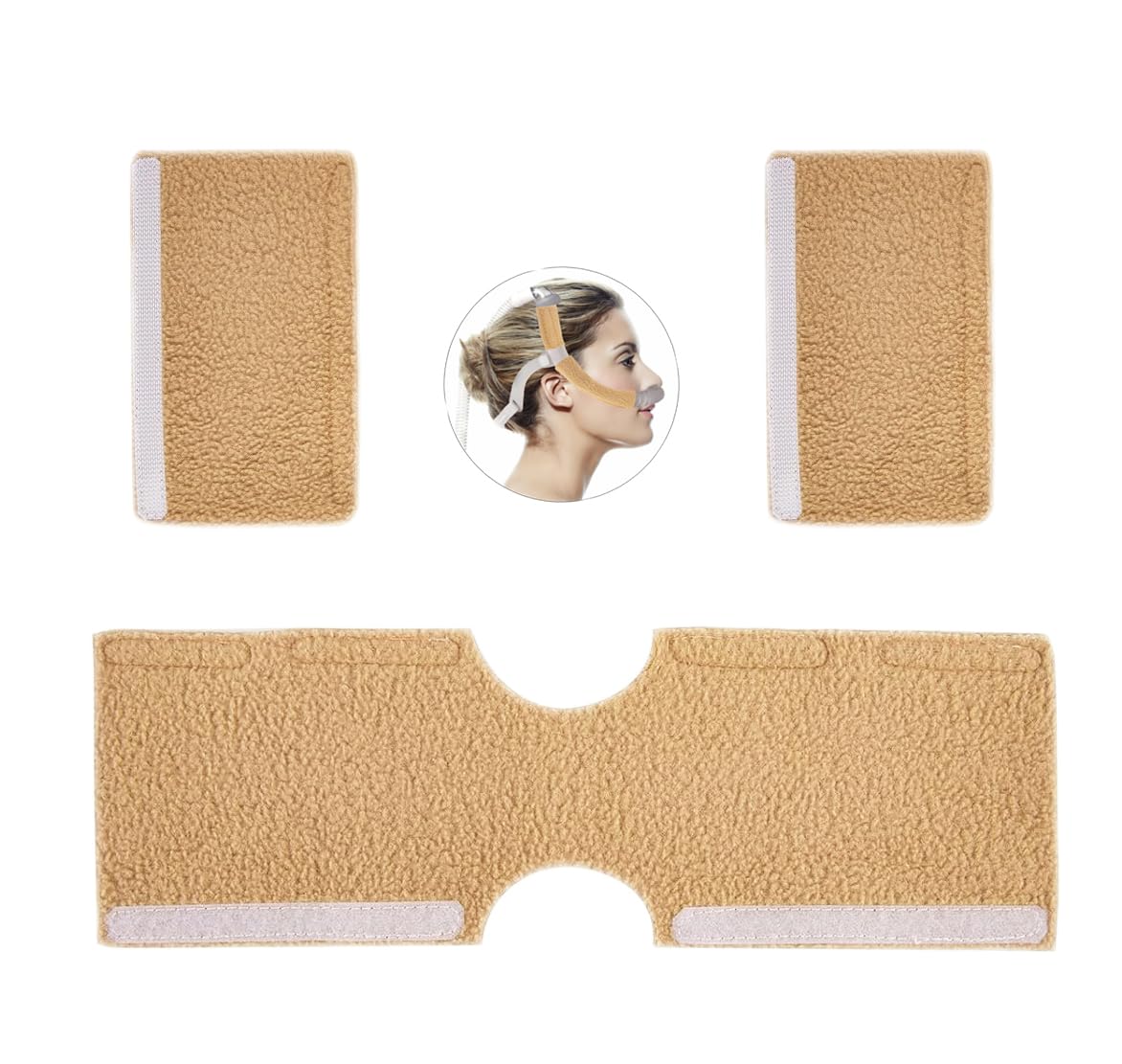 Compatible CPAP Strap Sleeve CPAP Mask Frame Fleece Sleeve, Fleece CPAP Headband Sleeve Set for DreamWear or ResMed AirFit and CPAP Face Pad Cushion (Khaki Color)