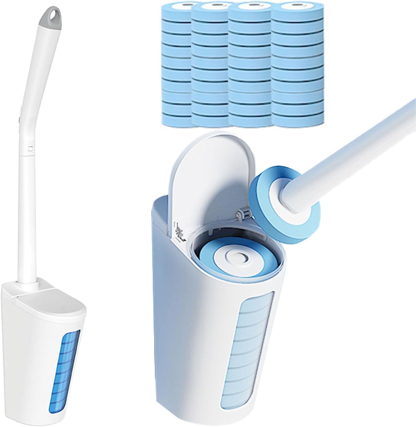 Wall Mounted Cleaning Wand, with Storage Box Toilet Scrubber Refill, Upgraded Household Cleaner Set, Plastic Wand (Color : 40 refil with Brush, Size : Ocean)