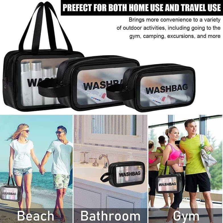 Image of Cosmetic Pouch, Make up Bag for Home & Travel, Toiletry Bag for Cosmetics, Brushes, Accessories Set of 3 - Wash Bag - Light Pink and Black (Blue) (Black-H)