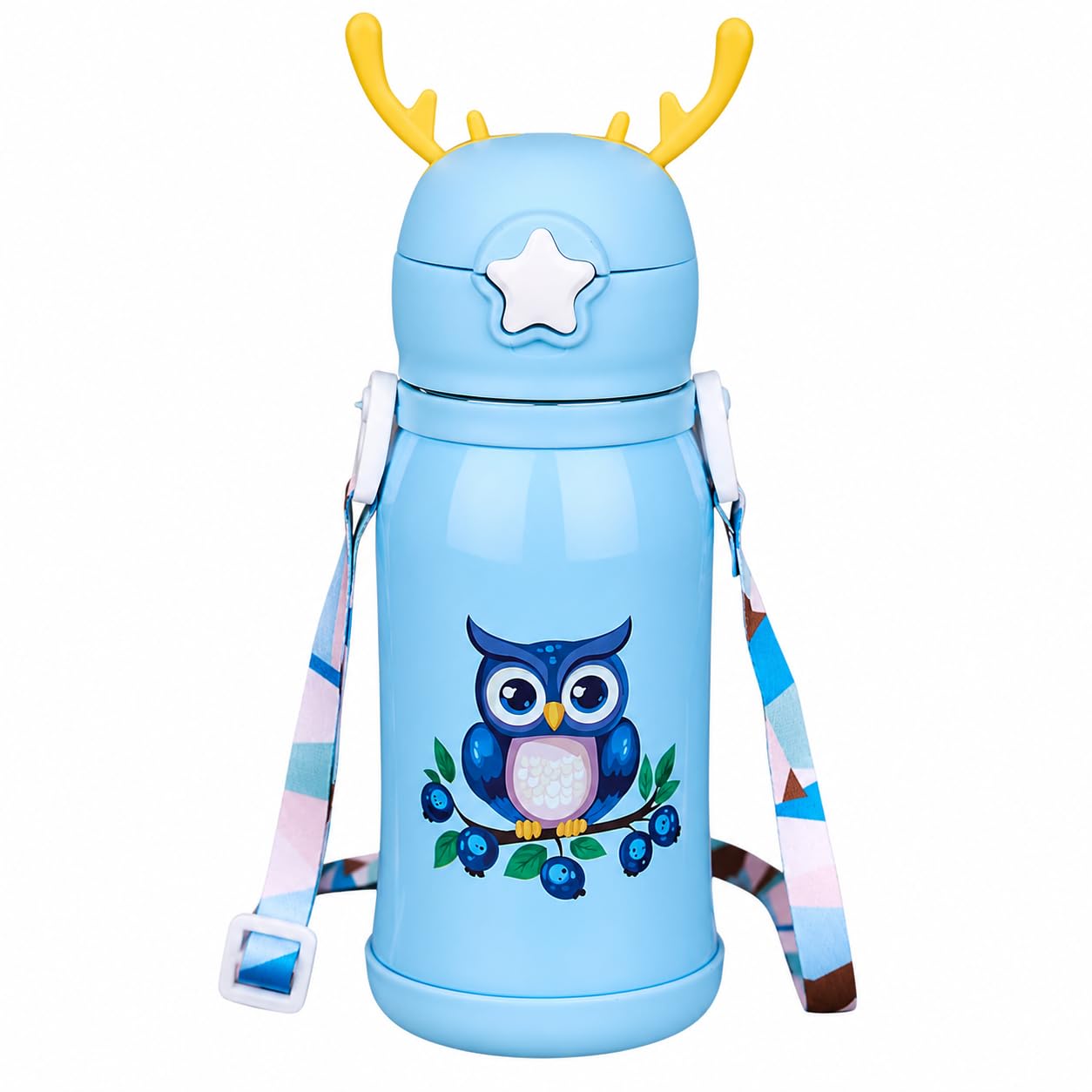Kids Sipper Water Bottle 500 ML Leakproof Travel Friendly Hot & Cold Easy to Carry Blue Colour Cartoon Print BPA-Free (Blue)