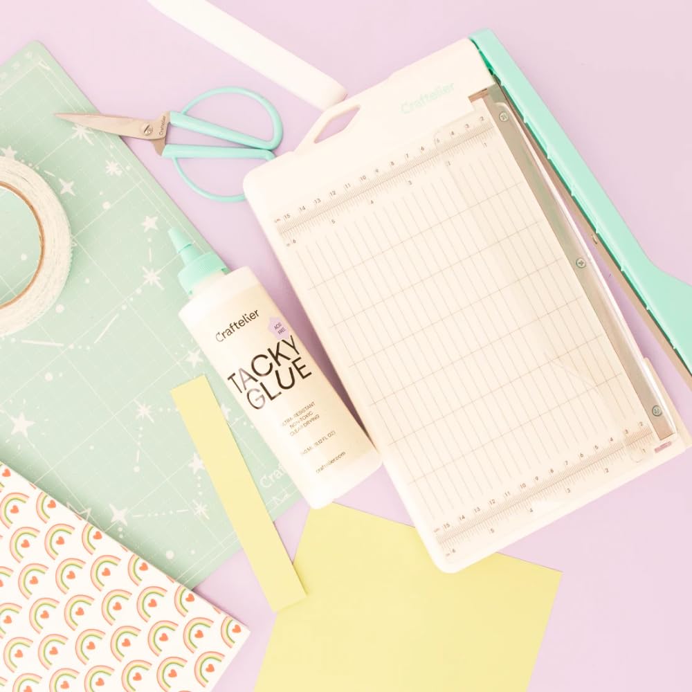 Craftelier - Massicot pour découper du papier - Coupe-papier portable pour scrapbooking, carte ou étiquettes jusqu'à 21,6 cm - Avec guide de protection en plastique pour améliorer la précision