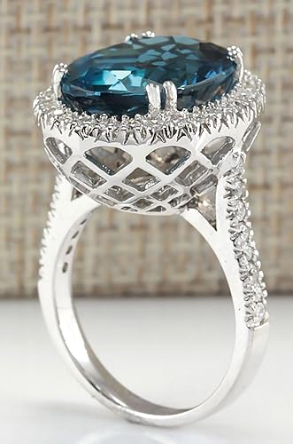 Miniatura 5 de Wassana - Anillo de plata de ley 925 con topacio azul Londres para mujer, Plata de ley 925, piedras preciosas, metal, Topacio