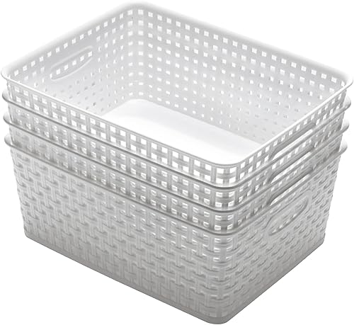 Miniatura 7 de Cestas de almacenamiento de plástico, 11.4 x 8.9 x 4.7 pulgadas, paquete de 4 (blanco)