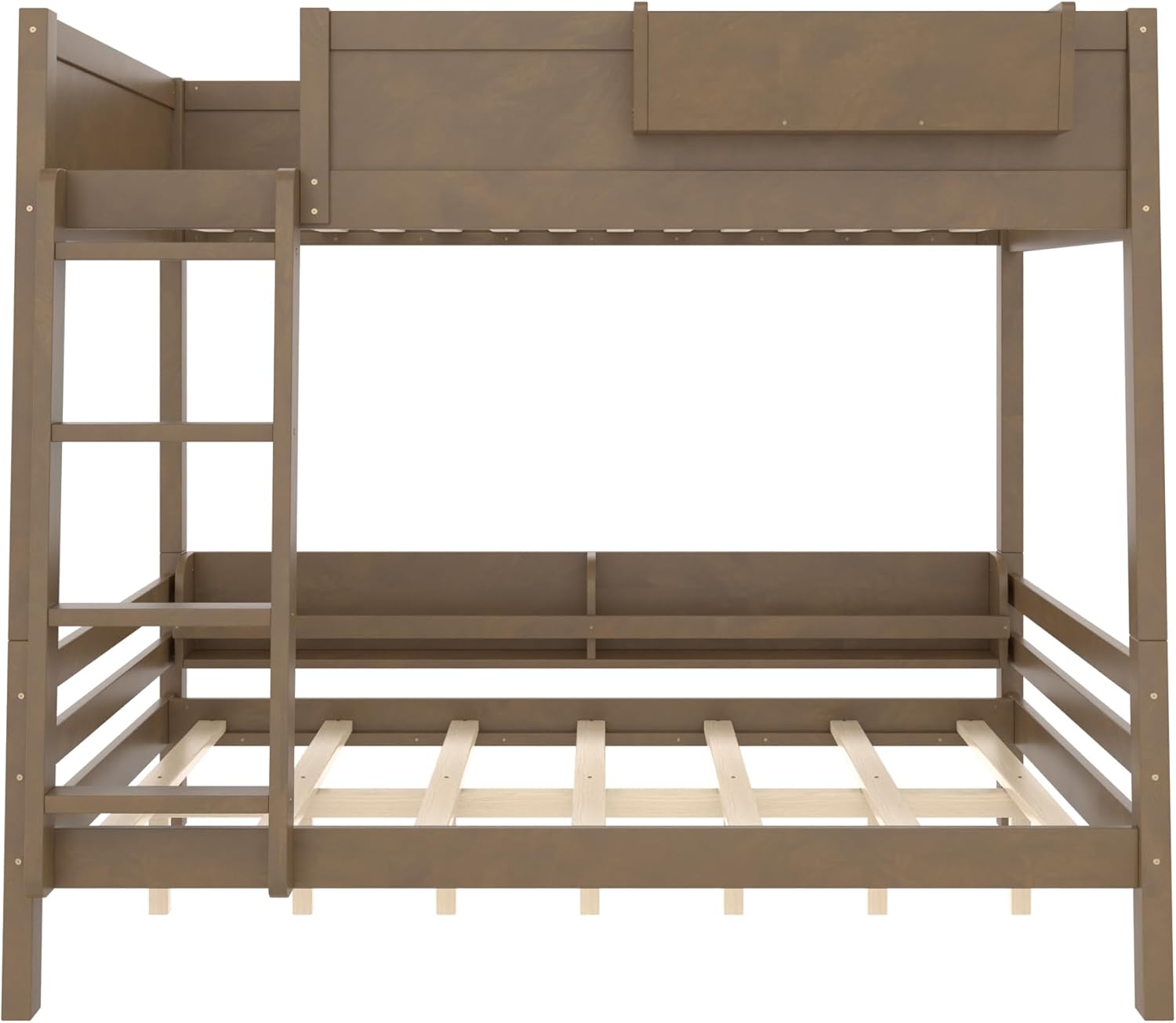 Full over Full Bunk Bed with Storage Shelves and Guardrails, Wood Bunk Bed with Ladders and Upgraded Slats, Chic Design Bunkbed that Can be Diverted, for Bedroom, Guests, Dorms, Vintage Brown