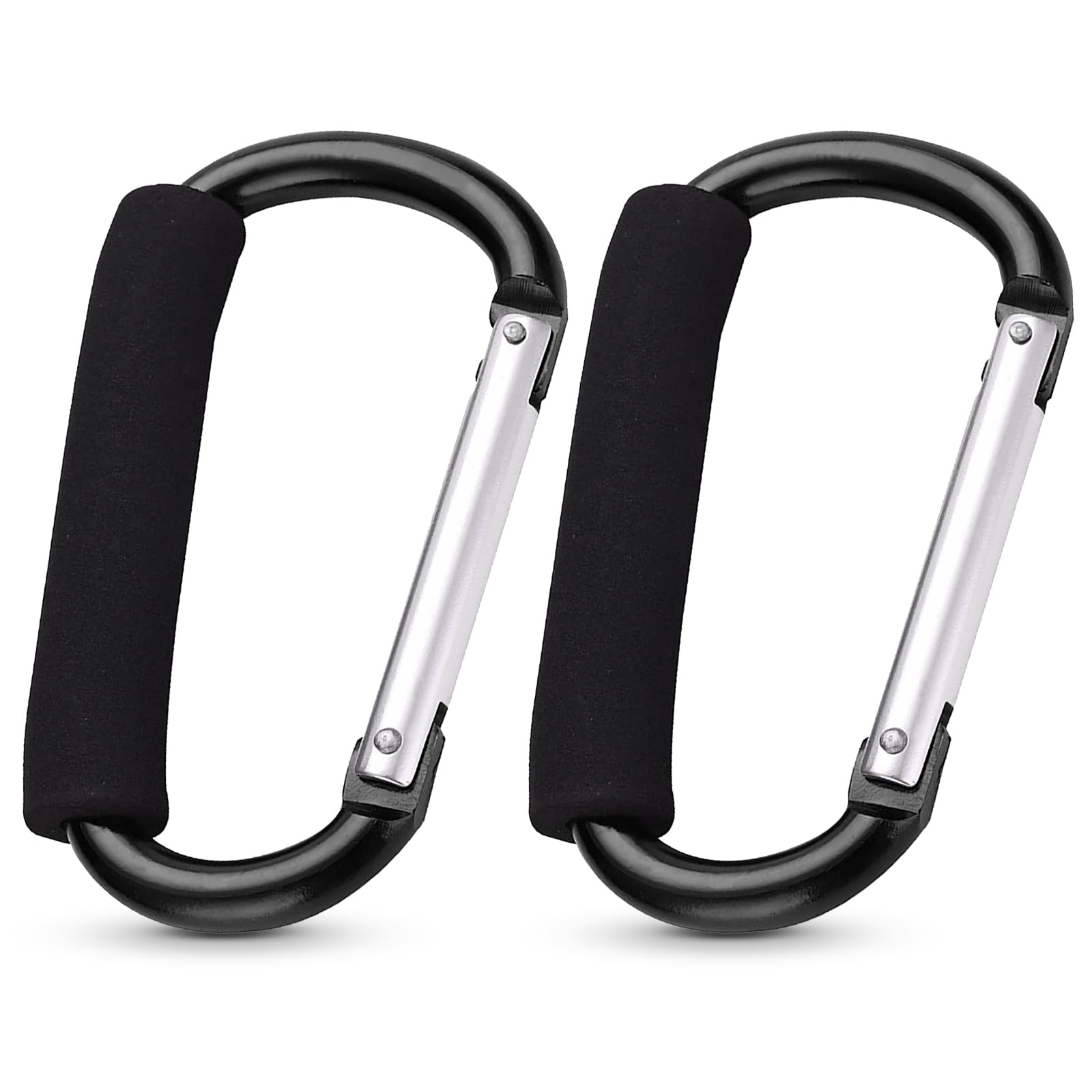 Carabiner Clip, 5.5 inch Locking Clip Soft Sponge Handle Large Carabiners Clip Set for Outdoor, Fishing, Hiking, Camping, Badge, Water Bottle 2 Pcs (Black)