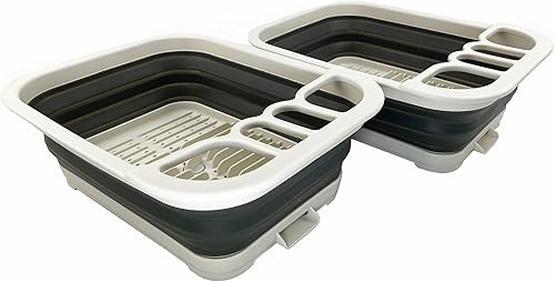 SAMMART Escurridor de platos plegable con tabla escurridora, juego de escurridor plegable, organizador de vajilla portátil, bandeja de