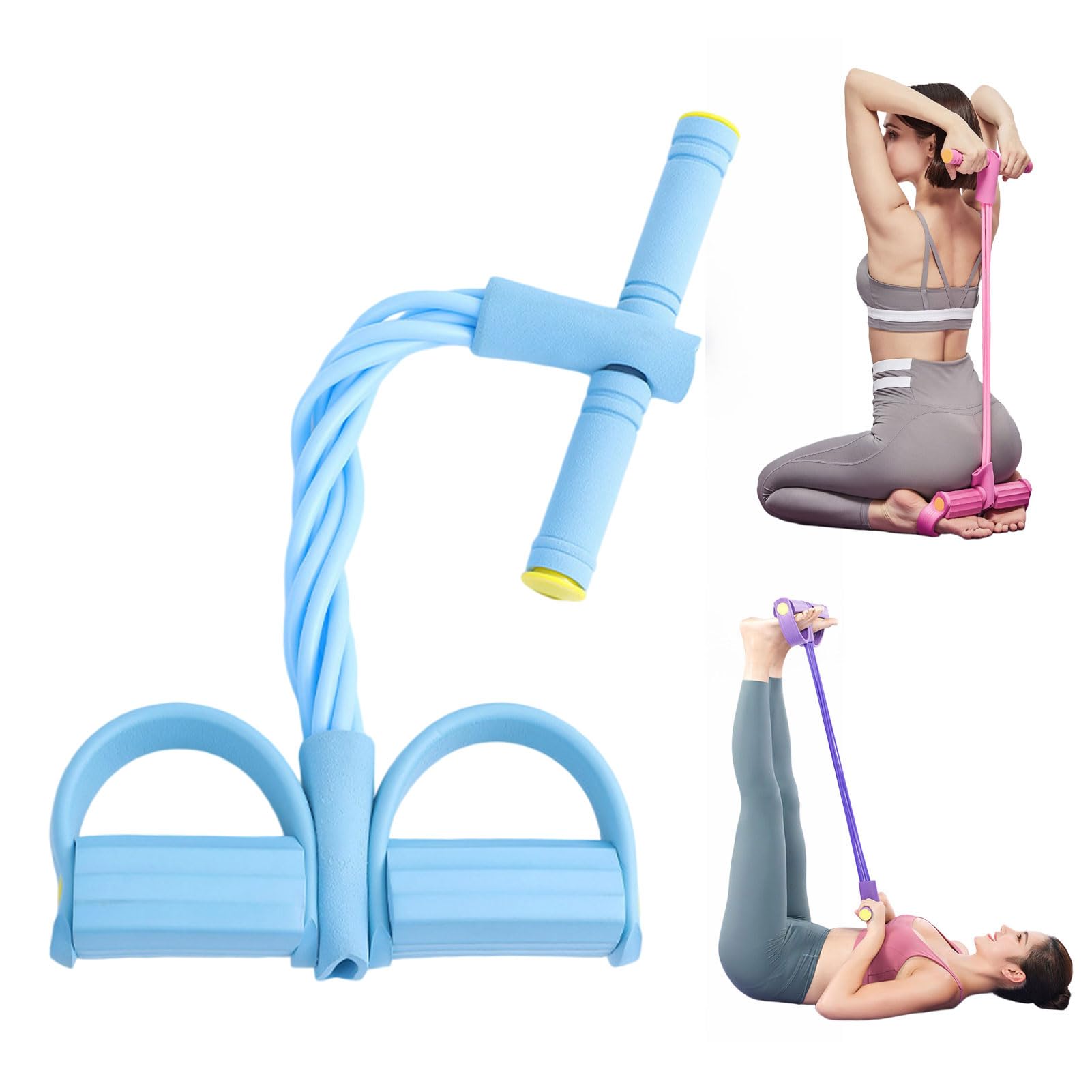 6-Tube Pedal Resistance Bands With Handle, Elastic Yoga Tension Rope, Multifunctional Pedal Resistance Band, Full Body Exercises Equipment (Blue)
