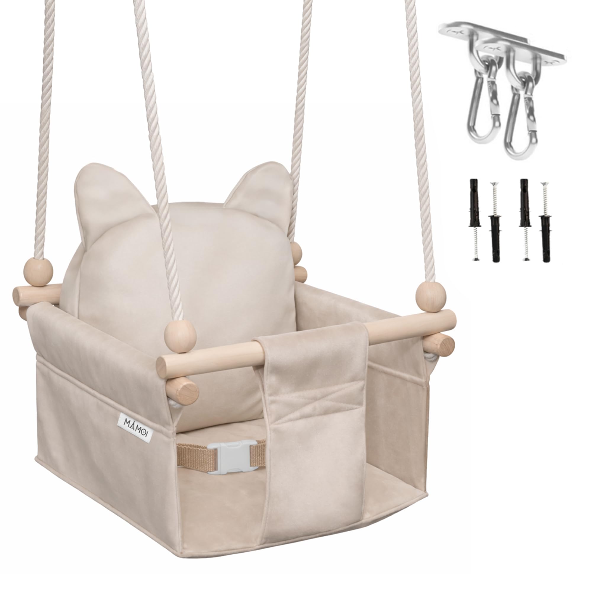 MAMOI Children's Swing with Seat Belt, Adjustable Height 150 – 190 cm, Home Swing, Stable Construction, Velvet Seat, Easy Assembly, Children's Swing for Indoor