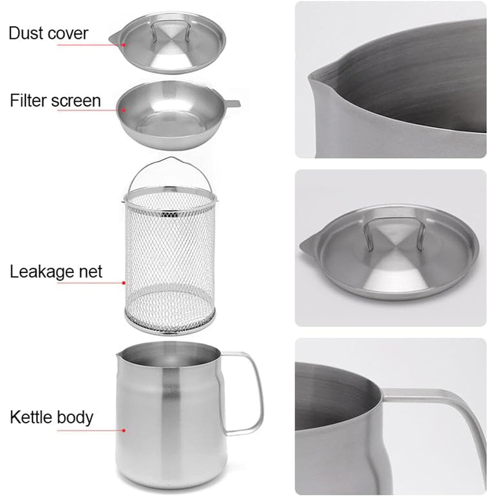 2-in-1 Oil Strainer Pot,Stainless Steel Oil Filter Pot,304 Stainless Steel Large Capacity Versatile Oil Filter Pot,304 Stainless Steel,Multi-Functional Oil Filter Tank with Fried Basket