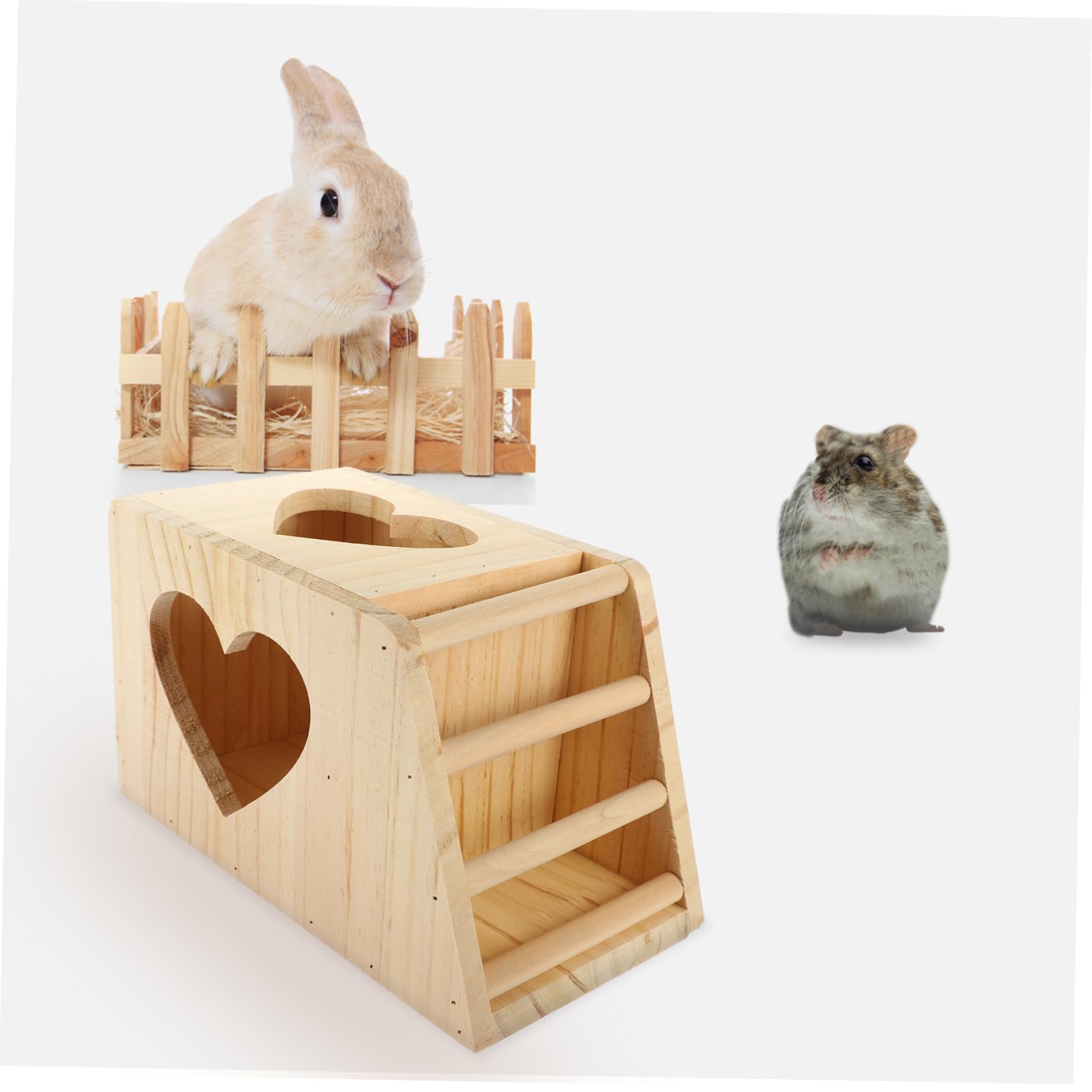 Comedero de Madera Conejos Roedores Soporte Multifuncional de Organizador de Mascotas de Doble Rejilla Cajas Pequeños