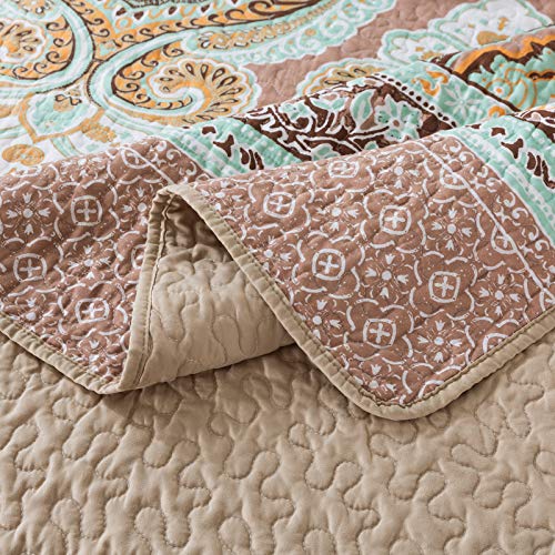 NEWLAKE Cotton Bedspread Quilt Sets-Reversible Patchwork Coverlet Set, European Paisley Floral Pattern, Queen Size