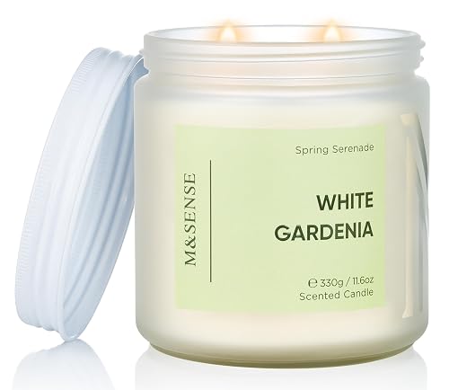 M&SENSE White Gardenia Scented Candle, 11.6oz Natural Soy Wax Non