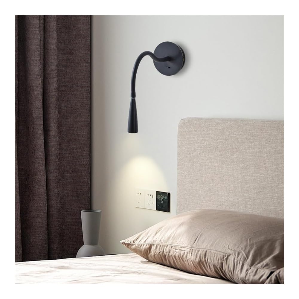 Genérico Lámpara de Pared Moderno Lámpara de Lectura LED de 3000 K con Cuello de Cisne Flexible de Cobre Sencilla para Pared para Cama Luz Blanca Cálida (Oscura)