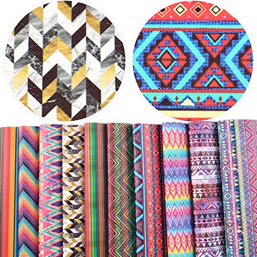 David accessories Striped Plaid Geometry Pattern Printed Faux Leather Sheet Synthetic Leather Fabric 10 Pcs 7.7