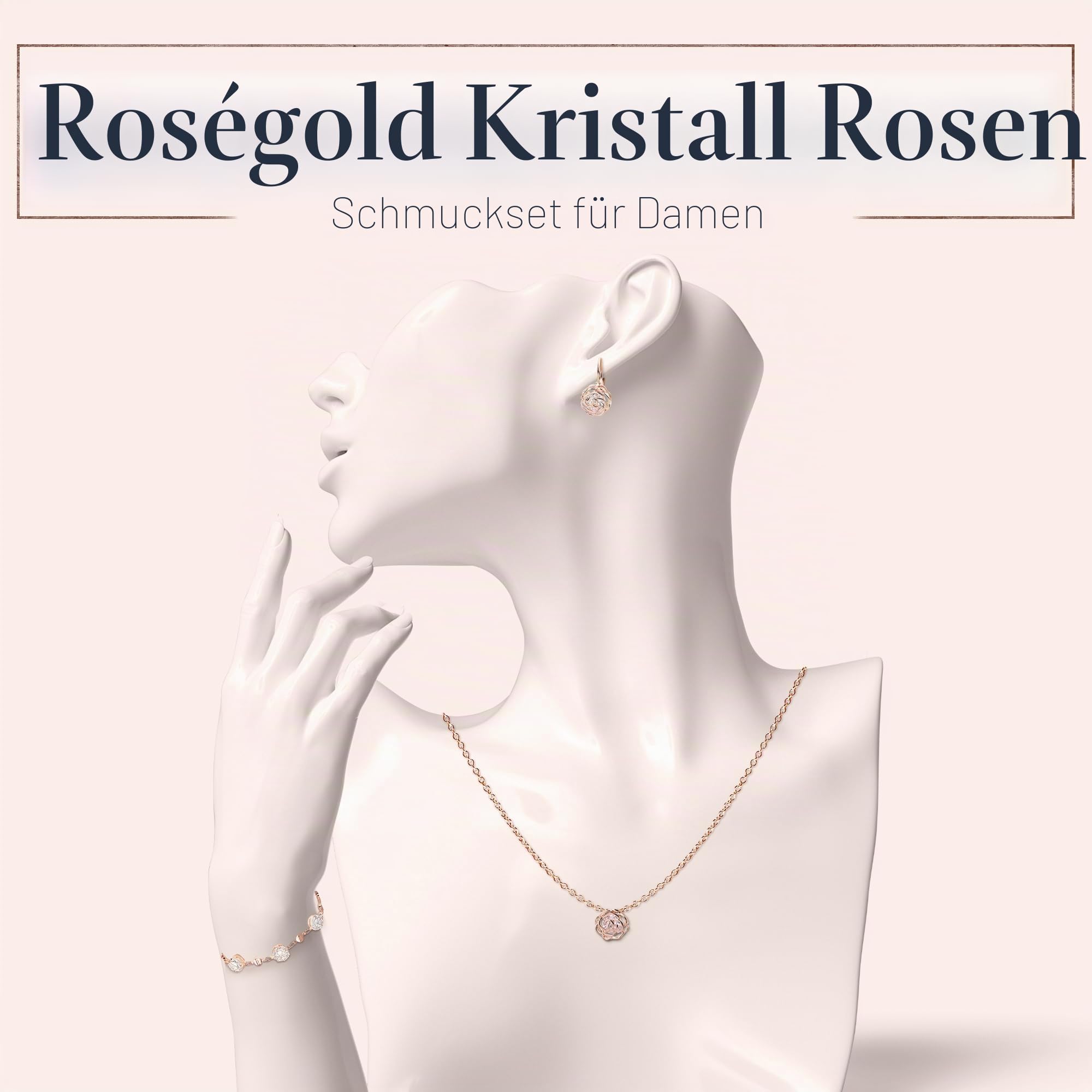 Crystalline Azuria Rose Blumen Kristalle Schmuck-Set Halskette 45 cm Leverback Ohrringe Armband 18 kt Vergoldet für Damen