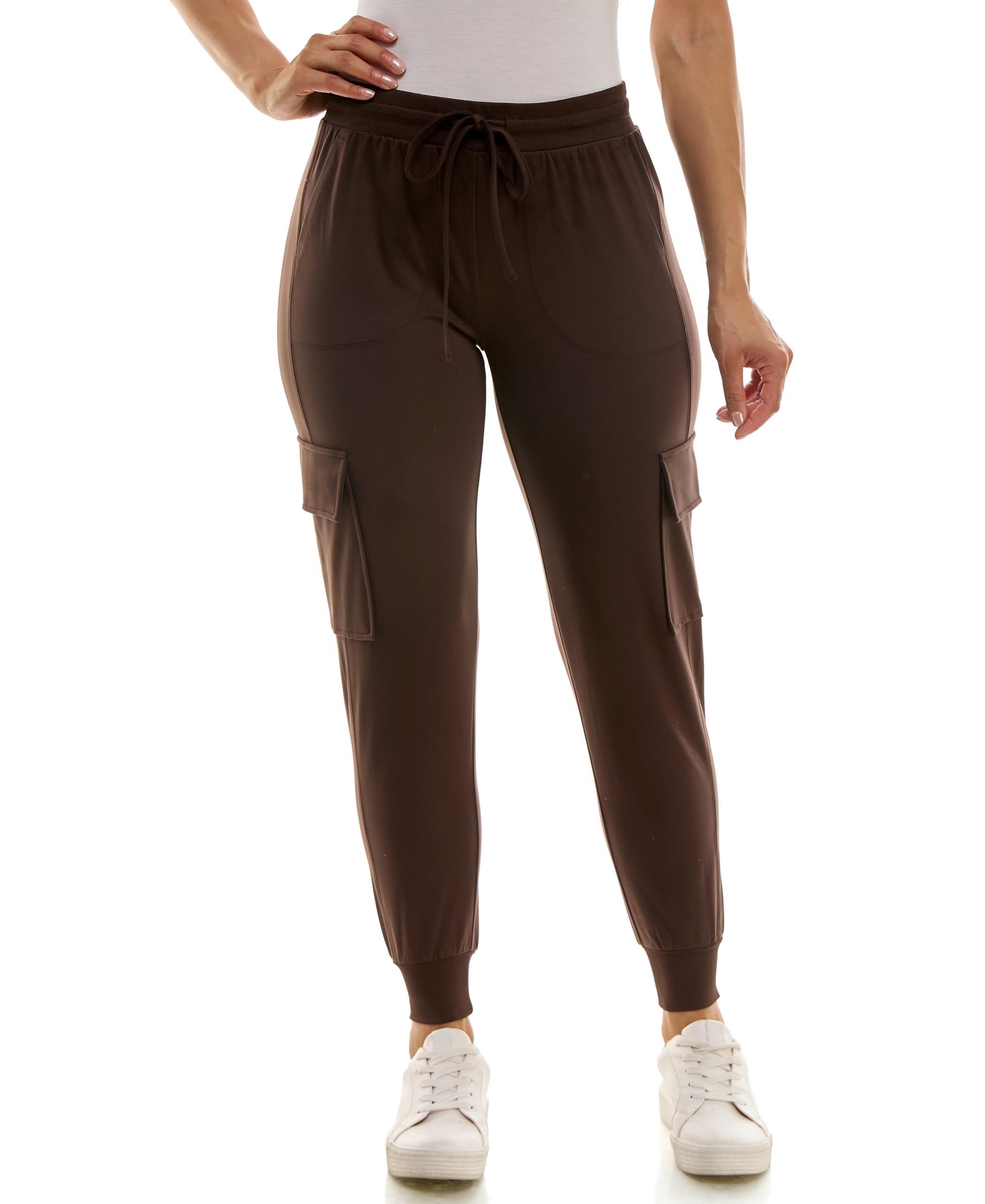 Zac & Rachel Women's Brushed Dty Cargo Jogger with Functional Pockets and Tie Waistband