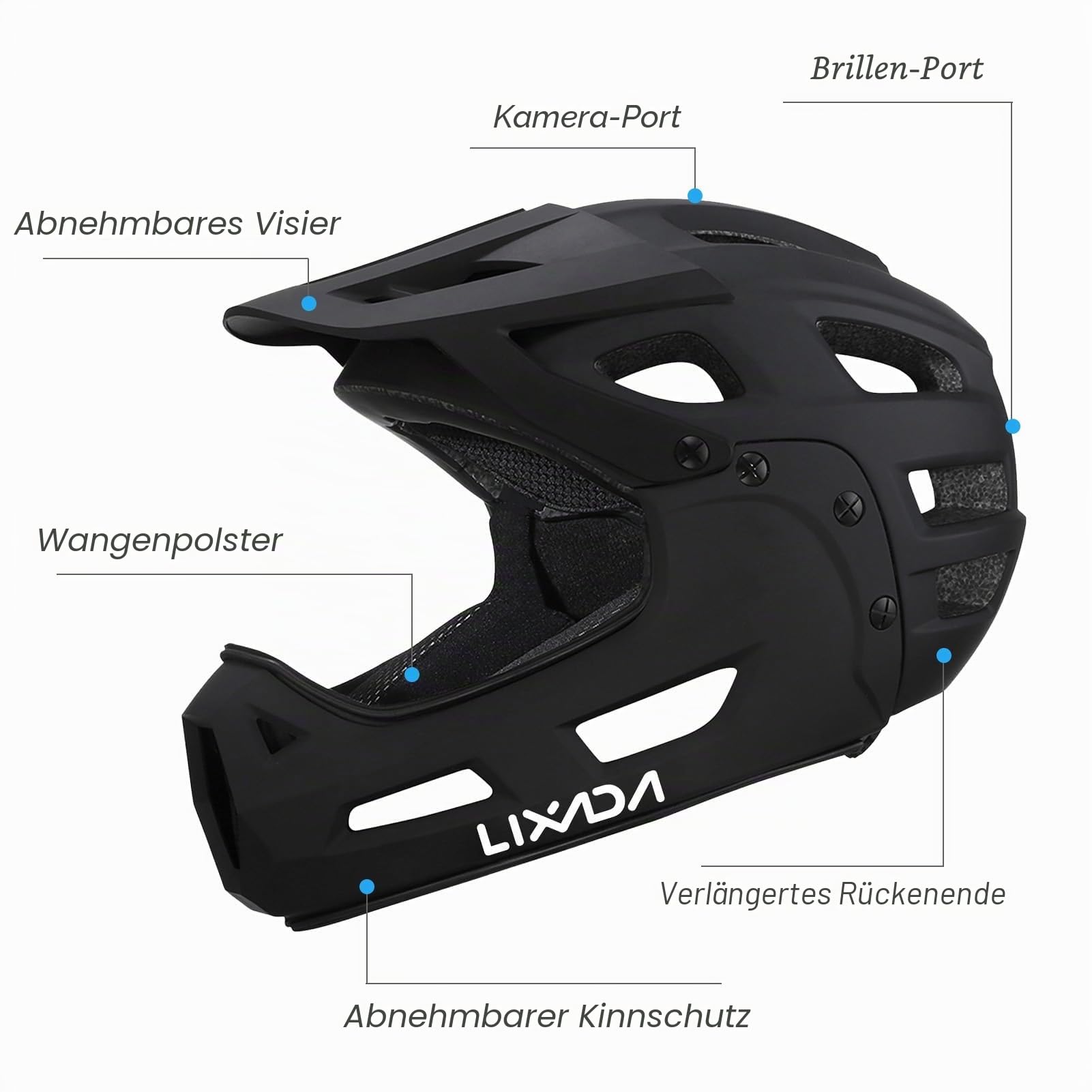 Lixada Mountainbike-Helm Fullface für Erwachsene mit abnehmbarem Kinnriemen Visier für Mountainbiking