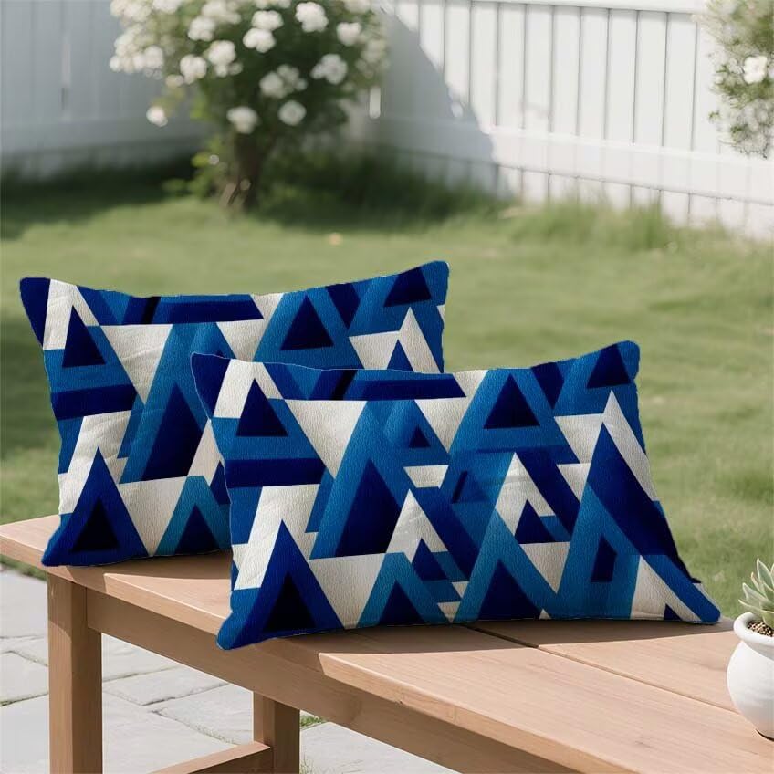 Housse de coussin 50x70cm lin impermeable bleu avec impression double face durable - 3