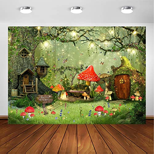 Avezano Spring Enchanted Forest Backdrop Mushroom Fantasy Fairy Tale Wonderland Dreamy Photography Background for Children Kid's Birthday Party Portrait Photoshoot Backdrops (7x5ft)