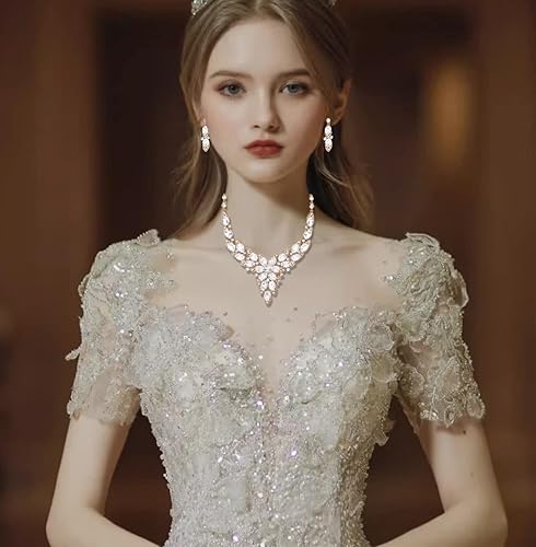 Miniatura 2 de CSY Elegante conjunto de joyas de cristal para disfraz, hojas de flores, collar nupcial, aretes, pulsera para novia, dama de honor, boda, baile