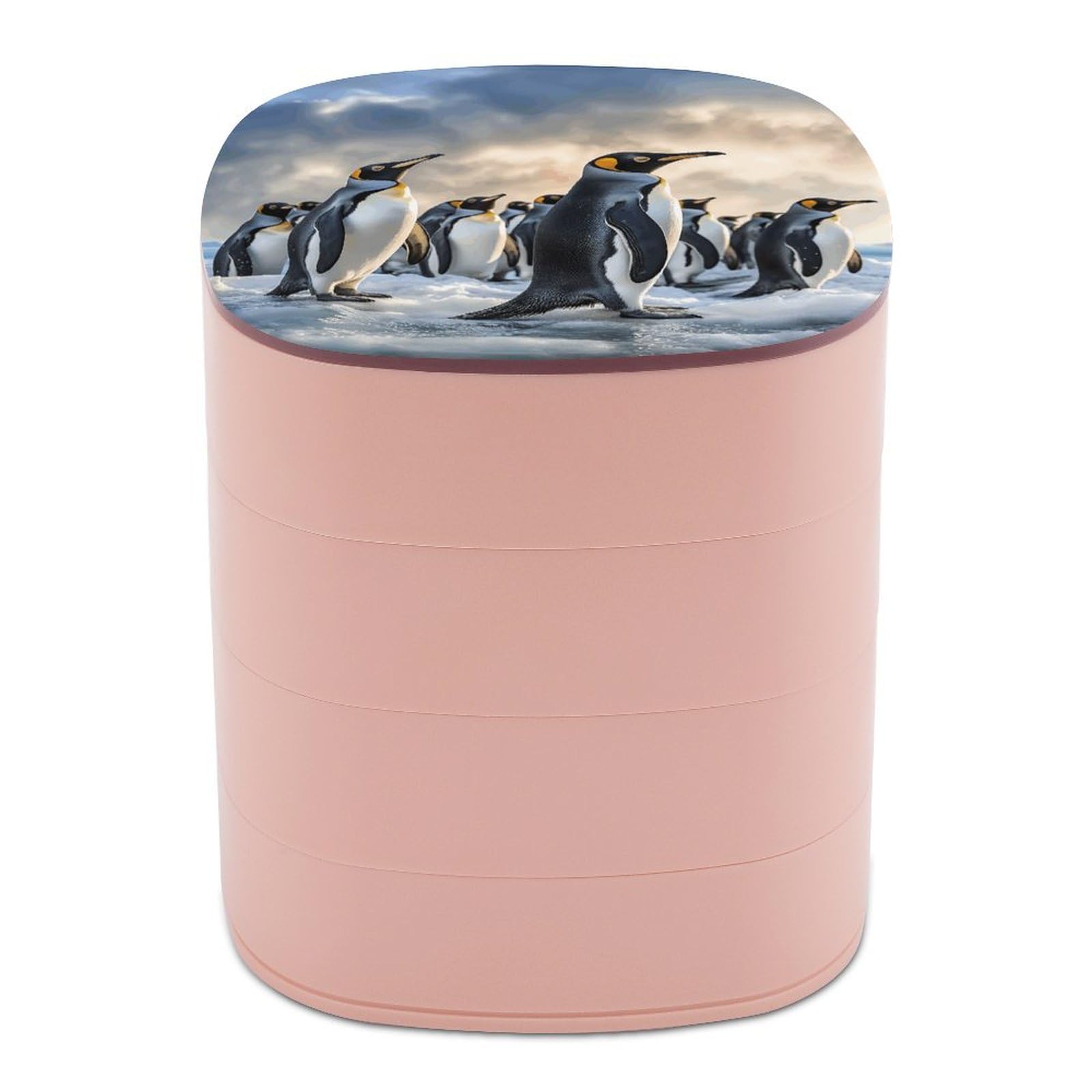 Boîte à bijoux rotative imprimée pingouin marin pour coiffeuse